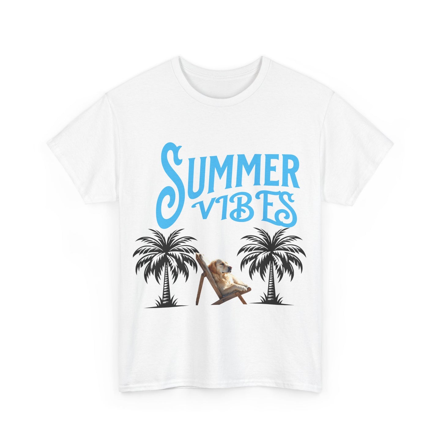 Dog lovers shirt Summer Vibes Unisex Heavy Cotton Tee, Relaxed Fit T-Shirt, Vacation Wear, Gift for Him/Her, Casual Summer Top