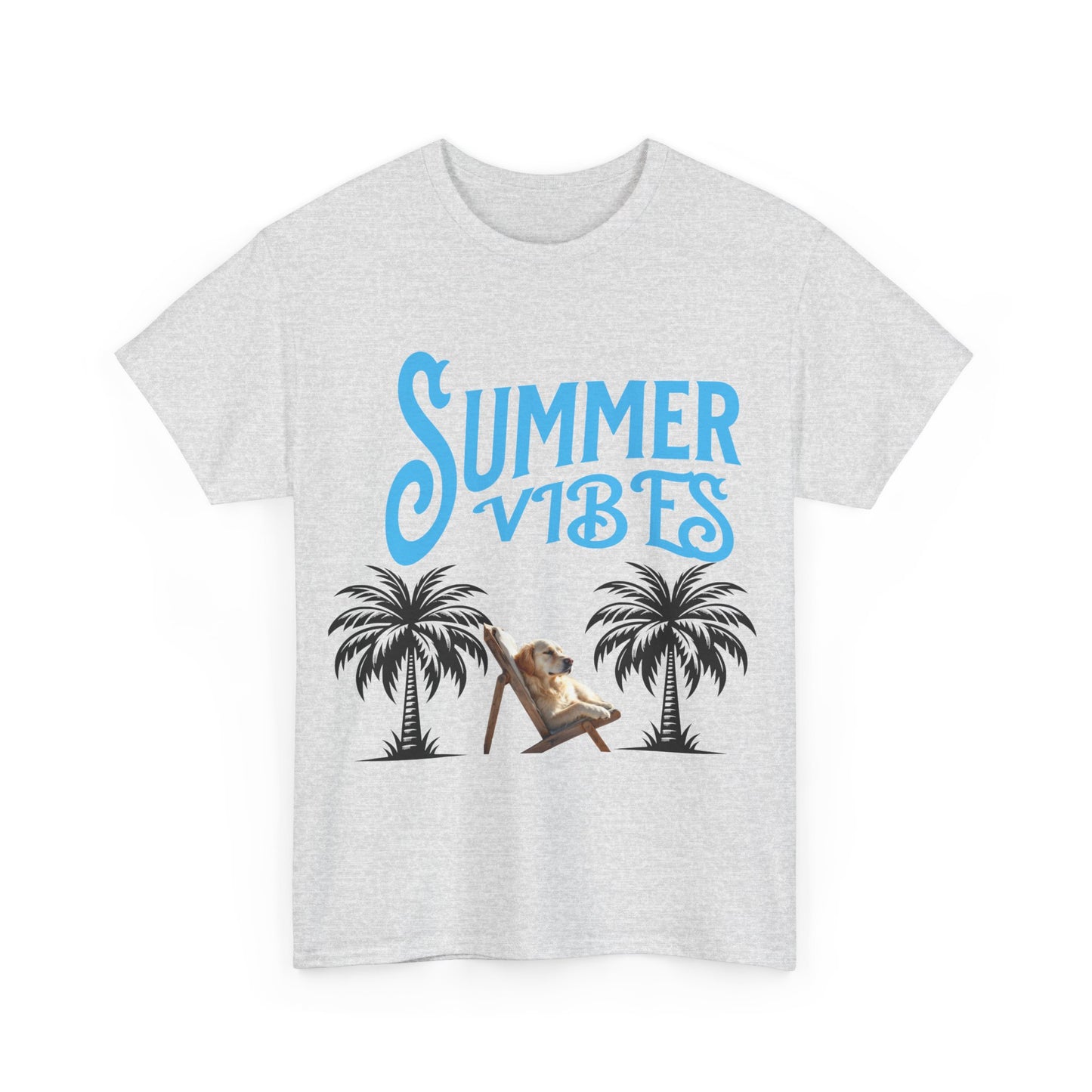 Dog lovers shirt Summer Vibes Unisex Heavy Cotton Tee, Relaxed Fit T-Shirt, Vacation Wear, Gift for Him/Her, Casual Summer Top