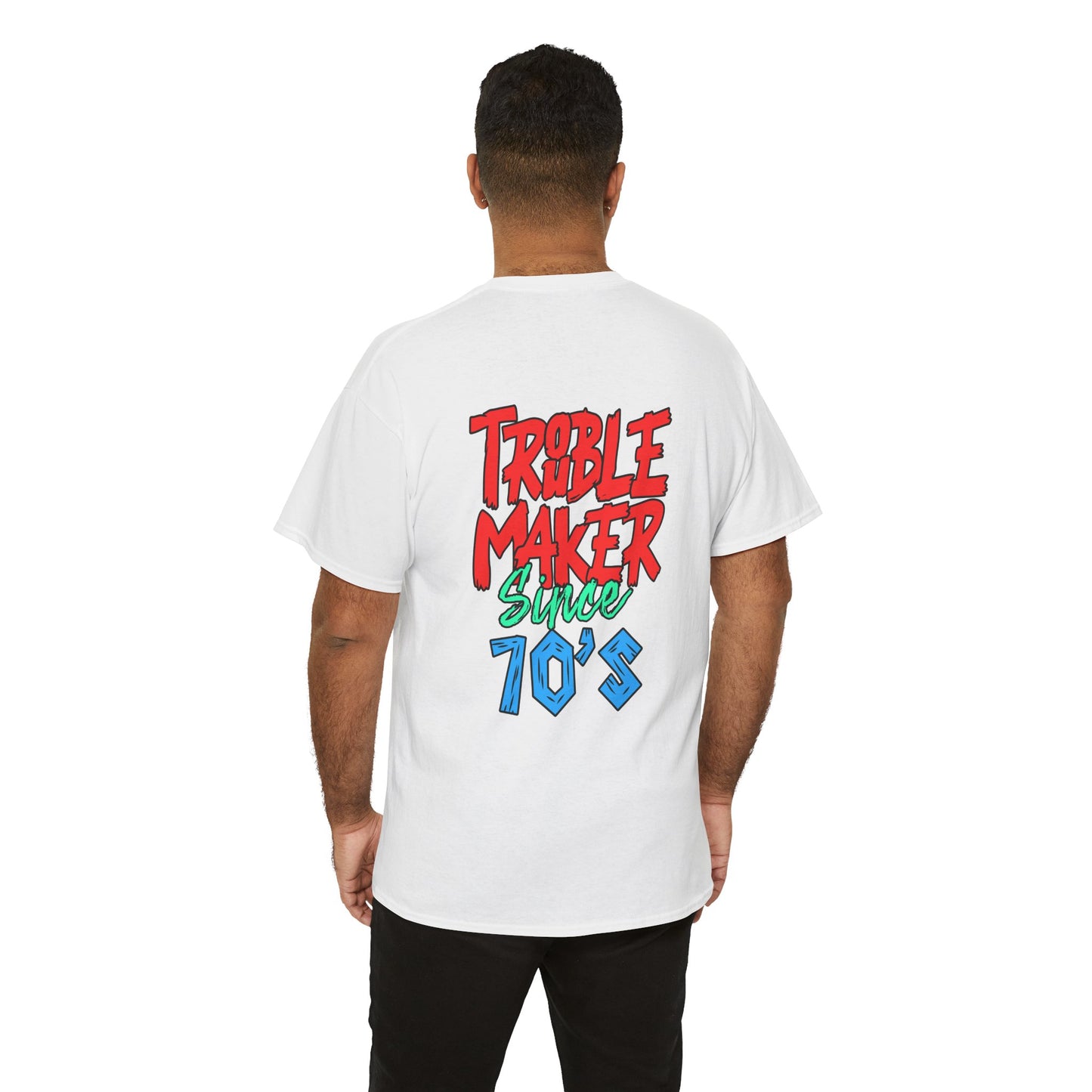Trouble Maker Since 70s Unisex Heavy Cotton Tee | Funny Graphic Shirt, Vintage Style Top, Gift for Rebel Friends, Casual Wear