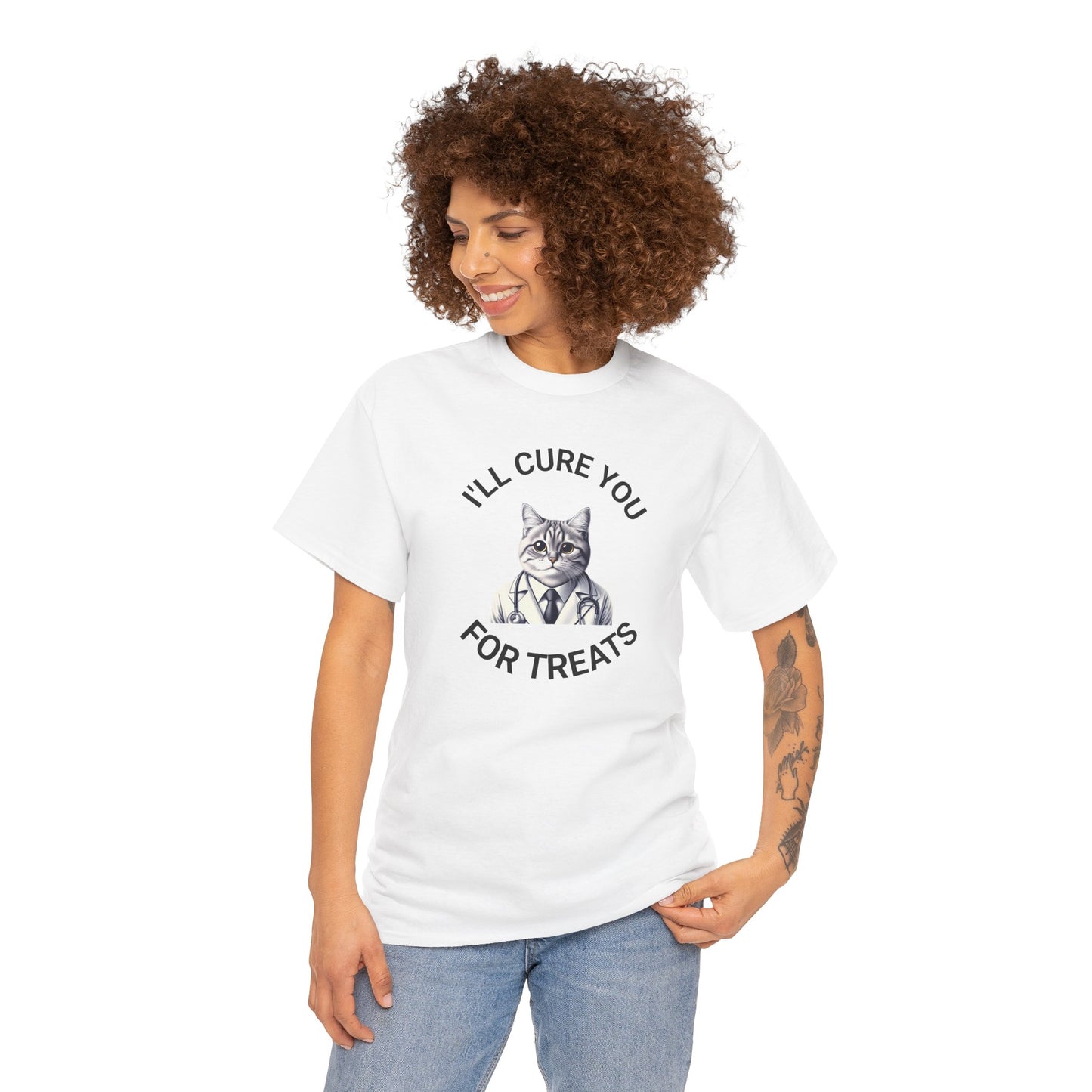 Cat Doctor Unisex Heavy Cotton Tee, Funny Cat Shirt for Pet Lovers, Gift for Vet Assistants, Casual Wear, Animal Lover's Tee