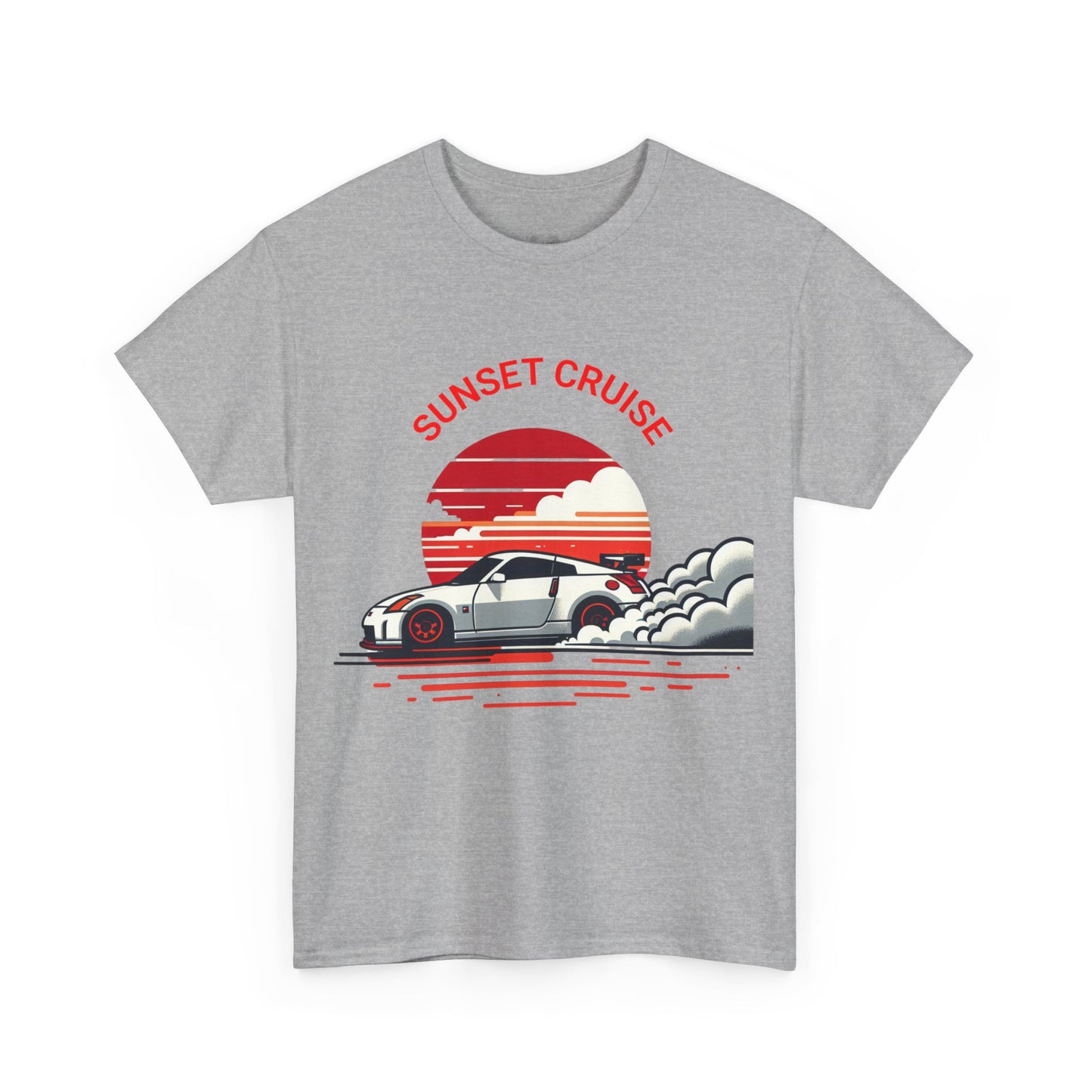 Sunset Cruise Unisex Heavy Cotton Tee | Retro Car Shirt, Gift for Car Lovers, Summer Fashion, Road Trip T-Shirt, Vacation Tee