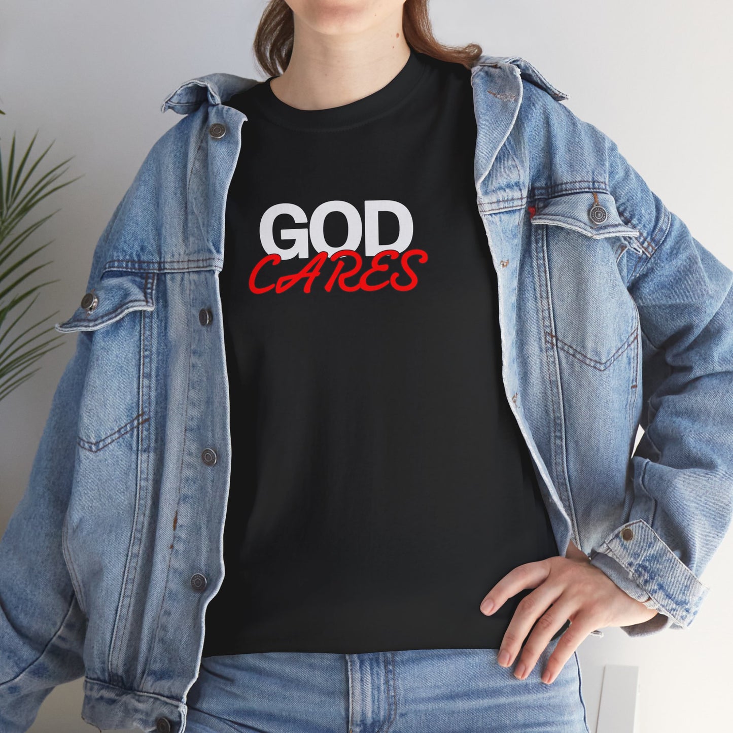 God Cares shirt Unisex Heavy Cotton Tee, Faith Shirt, Christian Apparel, Gift for Believers, Positive Message Tee