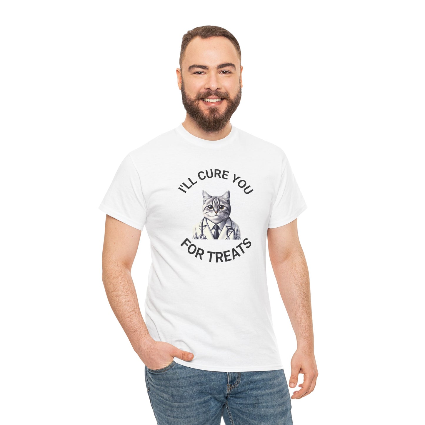 Cat Doctor Unisex Heavy Cotton Tee, Funny Cat Shirt for Pet Lovers, Gift for Vet Assistants, Casual Wear, Animal Lover's Tee