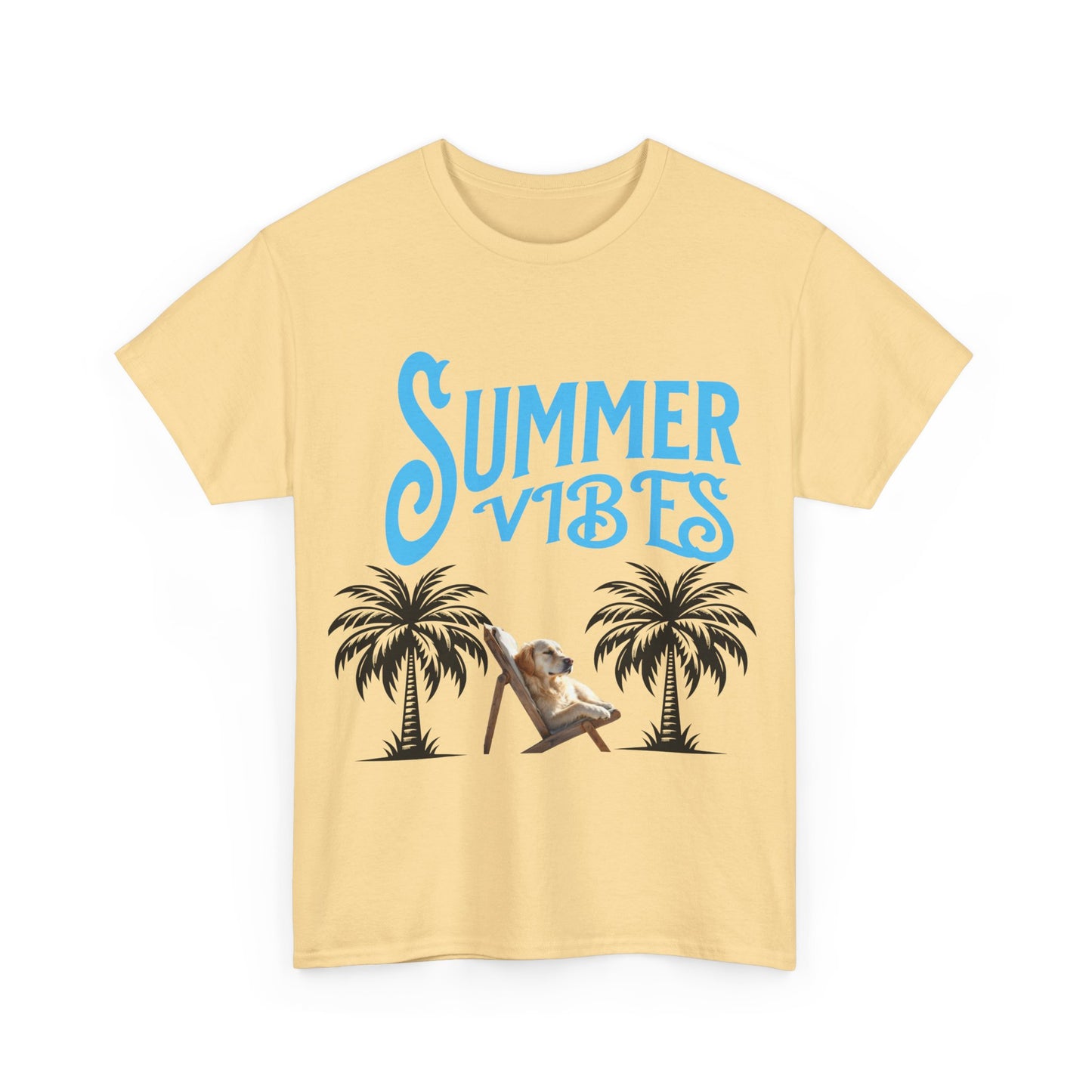 Dog lovers shirt Summer Vibes Unisex Heavy Cotton Tee, Relaxed Fit T-Shirt, Vacation Wear, Gift for Him/Her, Casual Summer Top
