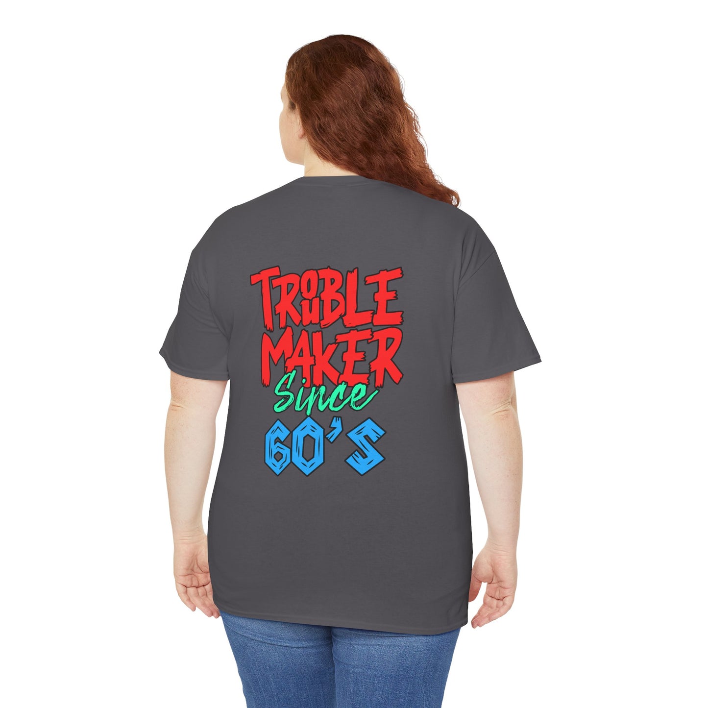Trouble Maker Since 60s Unisex Heavy Cotton Tee | Funny Graphic Shirt, Vintage Style Top, Gift for Rebel Friends, Casual Wear