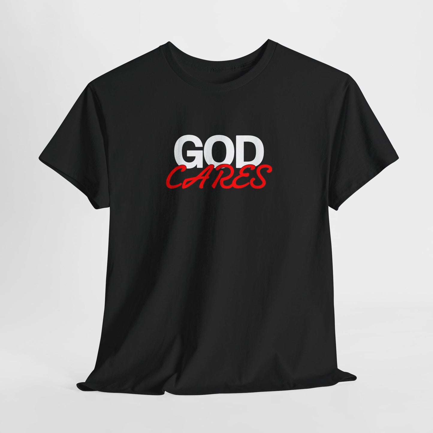 God Cares shirt Unisex Heavy Cotton Tee, Faith Shirt, Christian Apparel, Gift for Believers, Positive Message Tee