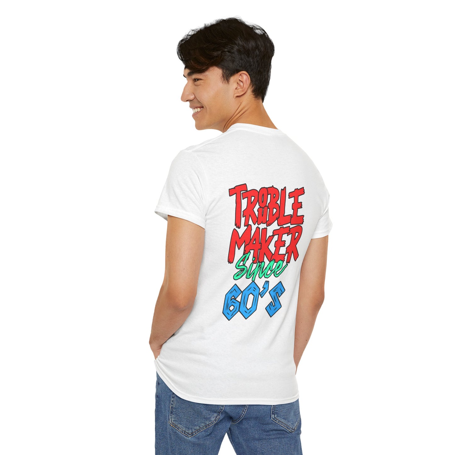 Trouble Maker Since 60s Unisex Heavy Cotton Tee | Funny Graphic Shirt, Vintage Style Top, Gift for Rebel Friends, Casual Wear