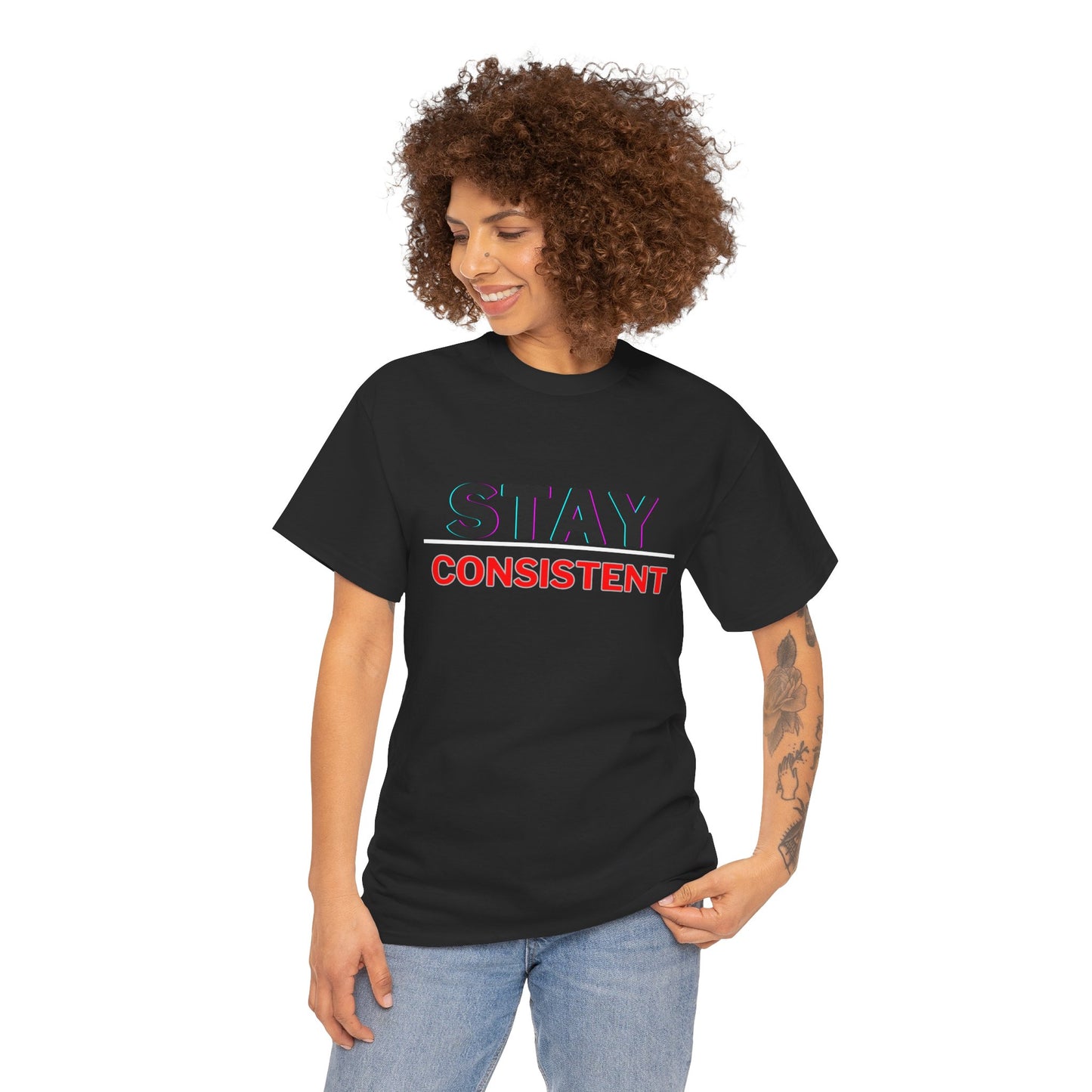 Stay Consistent Unisex Heavy Cotton Tee, Motivational Tee, Casual T-Shirt, Gift for Athletes, Workout Shirt, Everyday Wear