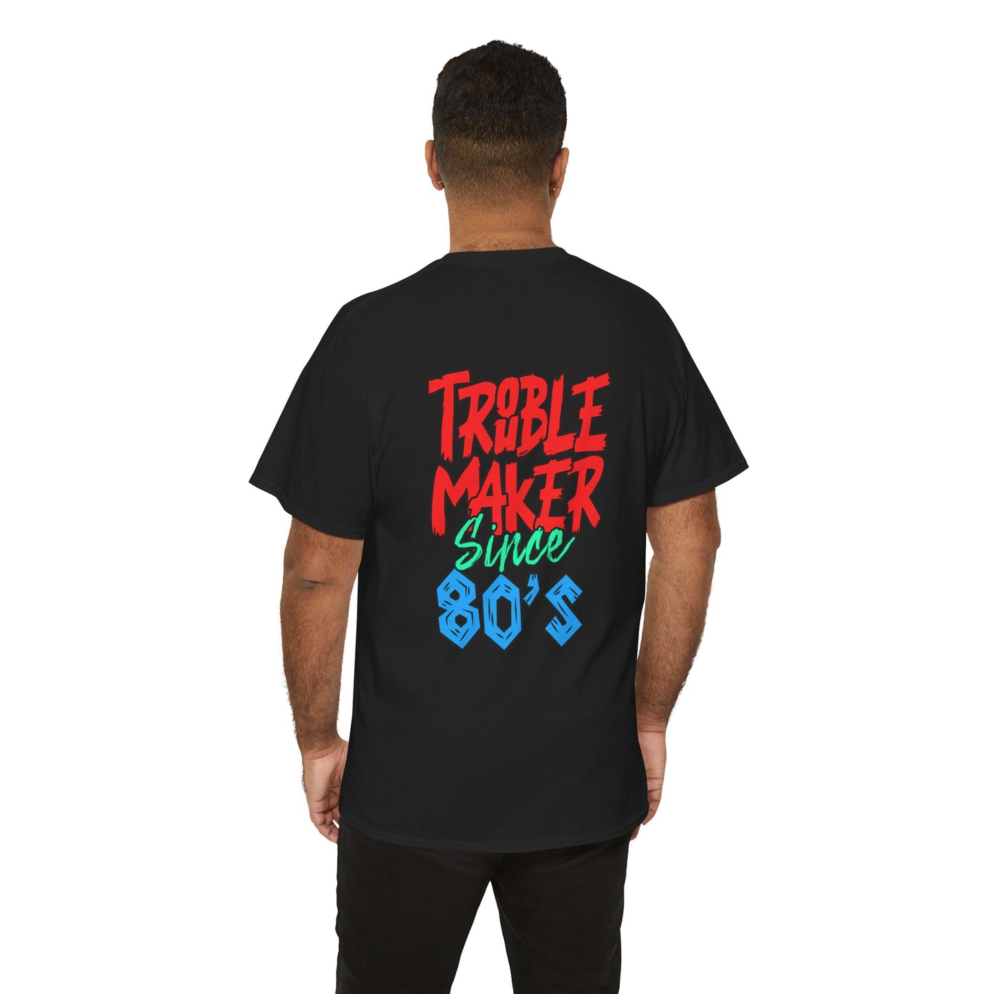 Trouble Maker Since 80s Unisex Heavy Cotton Tee | Funny Graphic Shirt, Vintage Style Top, Gift for Rebel Friends, Casual Wear