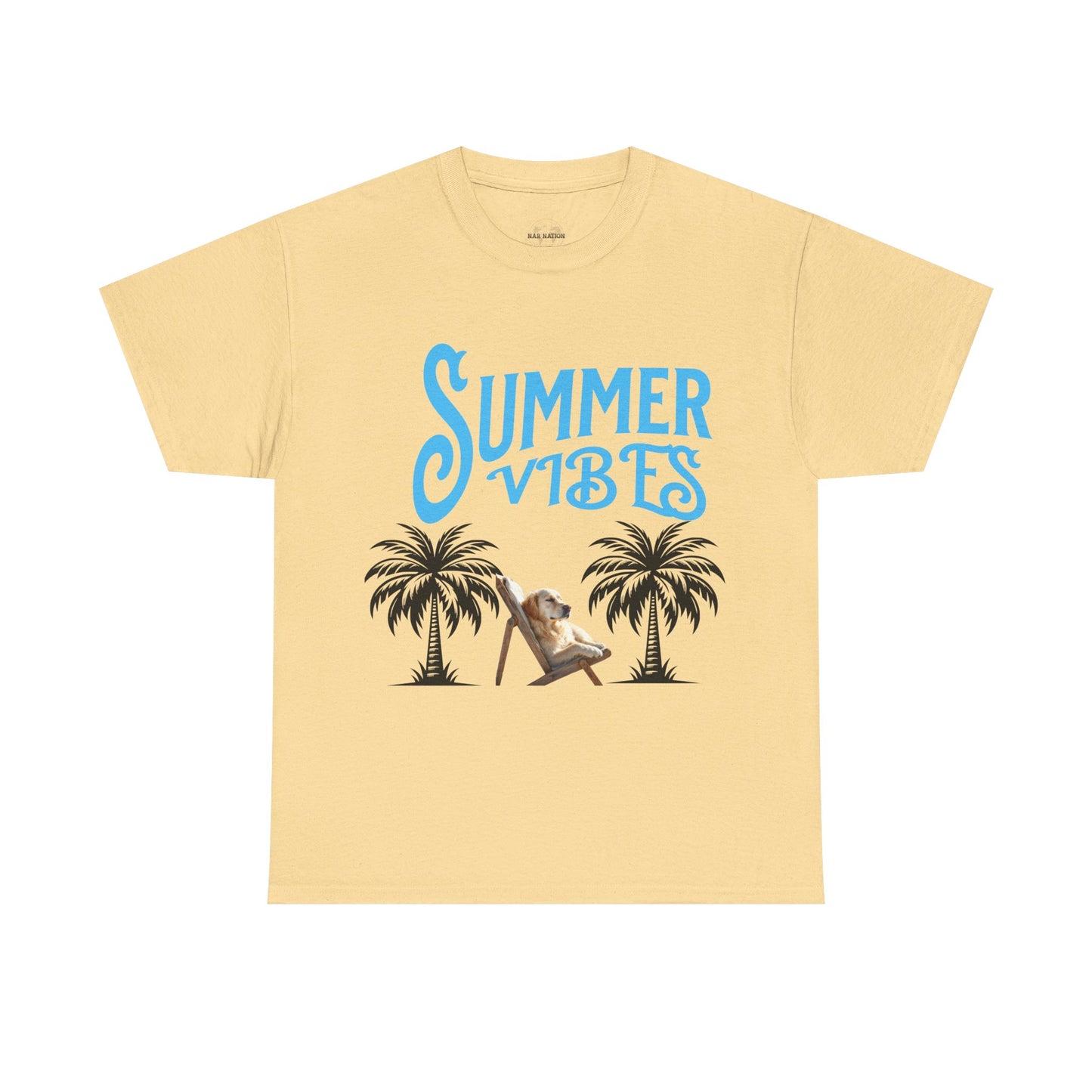 Dog lovers shirt Summer Vibes Unisex Heavy Cotton Tee, Relaxed Fit T-Shirt, Vacation Wear, Gift for Him/Her, Casual Summer Top