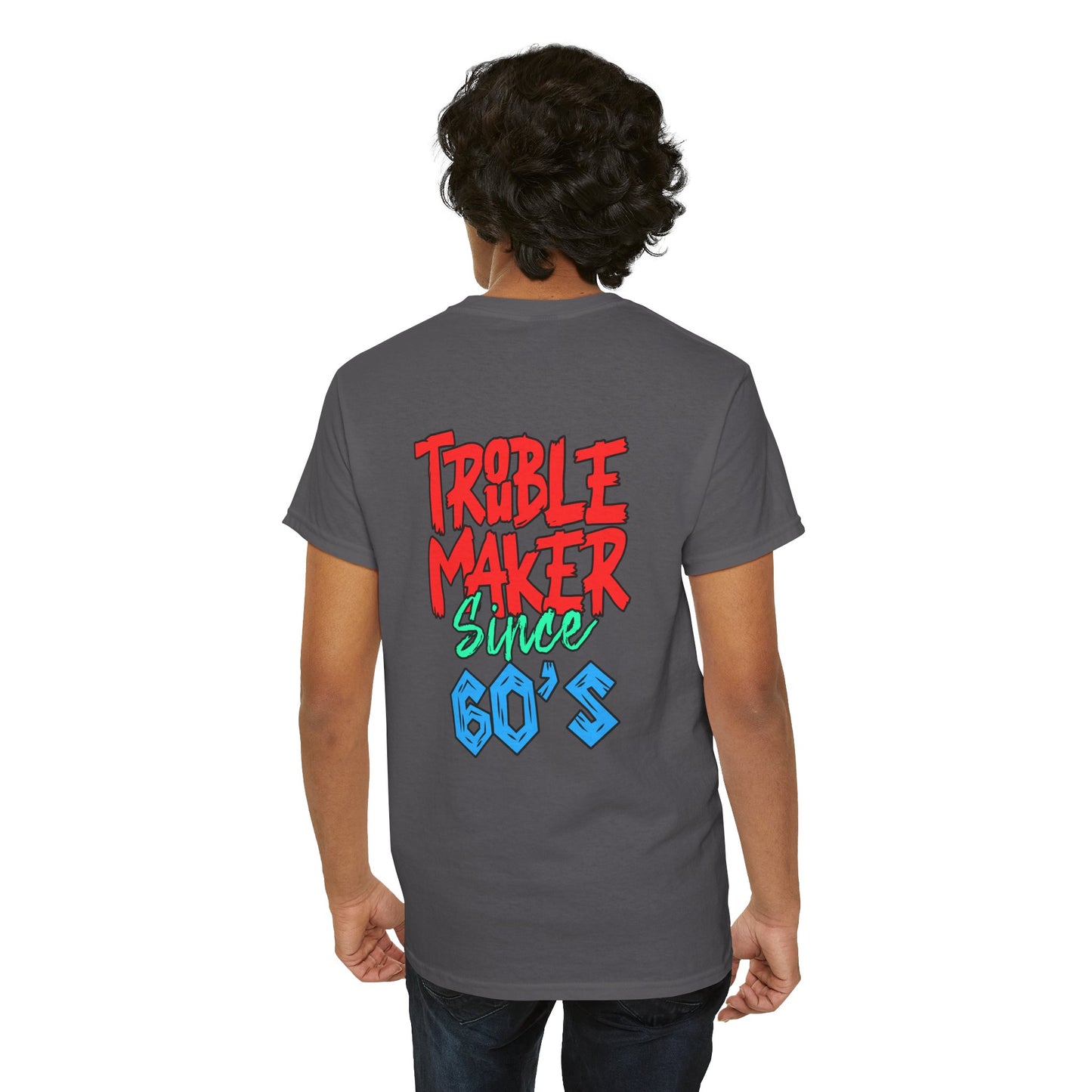 Trouble Maker Since 60s Unisex Heavy Cotton Tee | Funny Graphic Shirt, Vintage Style Top, Gift for Rebel Friends, Casual Wear