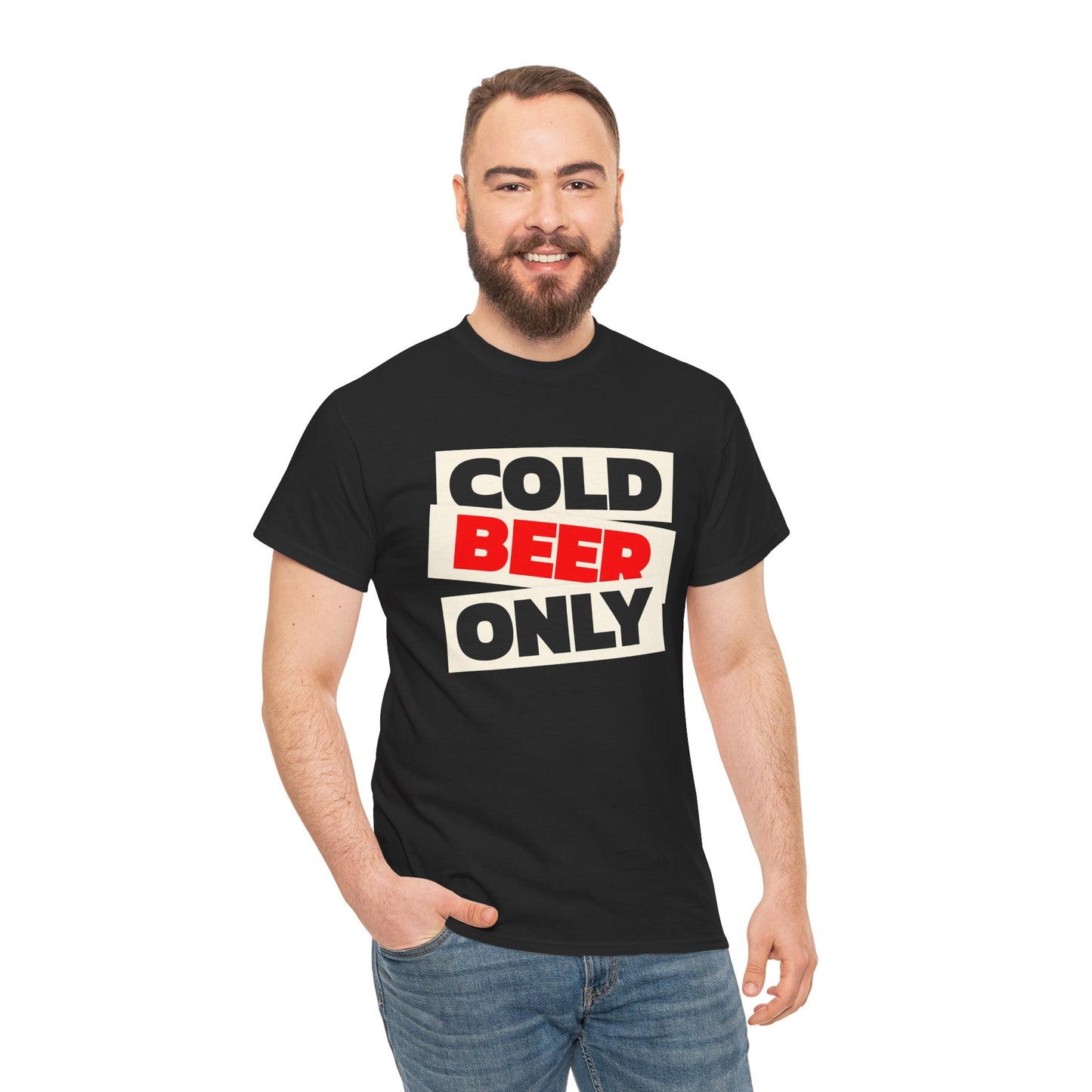 Chill Vibes Unisex Heavy Cotton Tee | 'Cold Beer Only' Graphic, Casual Wear, Gift for Beer Lovers, Summer BBQ, Party Outfit, Fun T-Shirt
