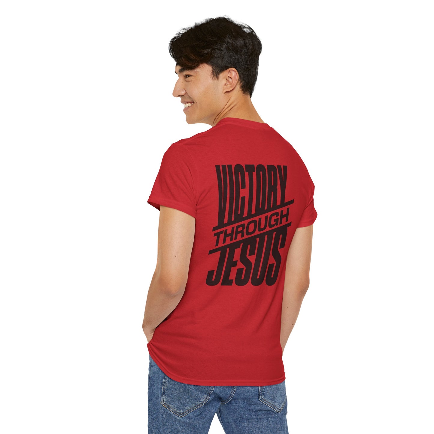 Victory Through Jesus Unisex Heavy Cotton Tee, Inspirational Christian Shirt, Faith-Based Apparel, Unisex T-Shirt, Religious Gift
