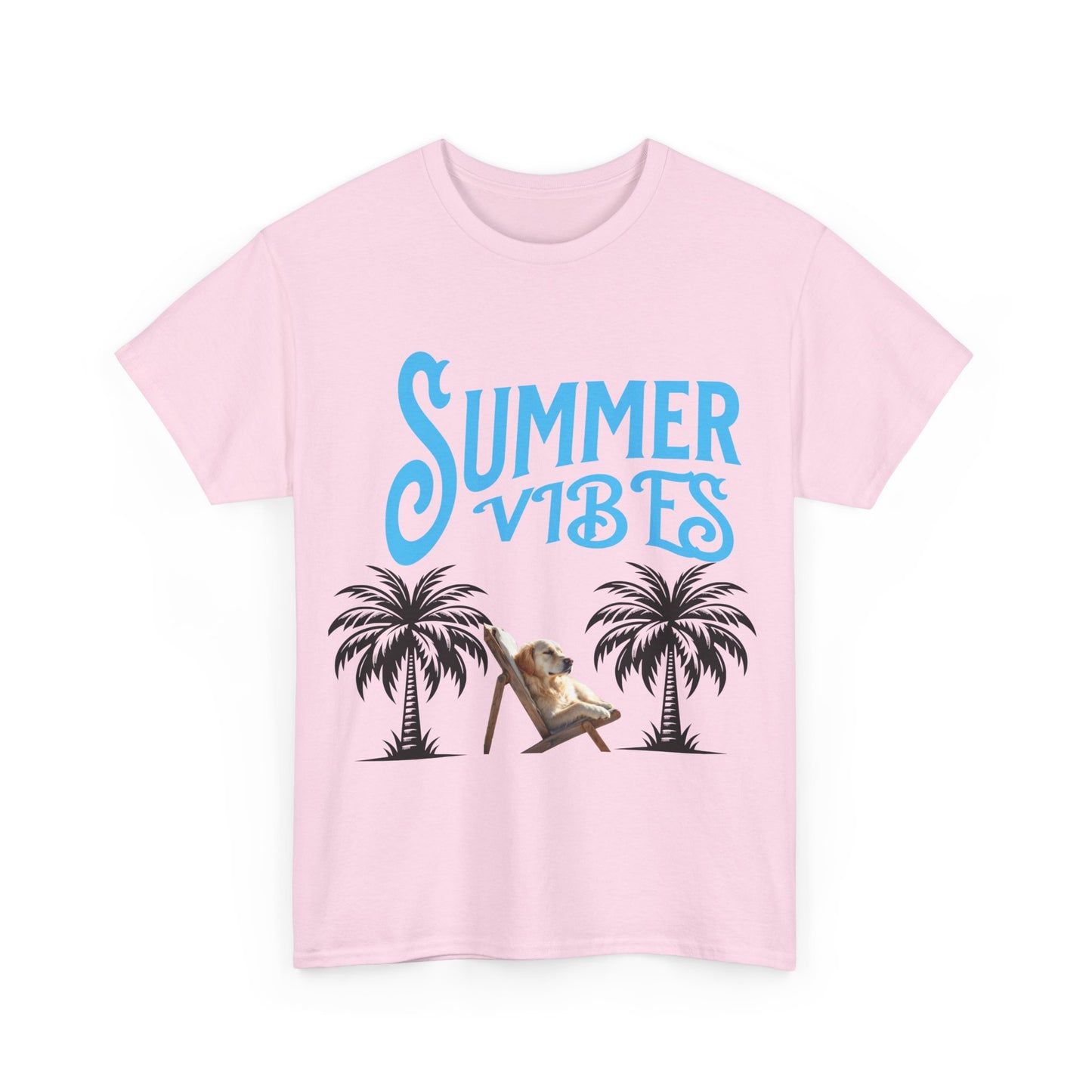 Dog lovers shirt Summer Vibes Unisex Heavy Cotton Tee, Relaxed Fit T-Shirt, Vacation Wear, Gift for Him/Her, Casual Summer Top