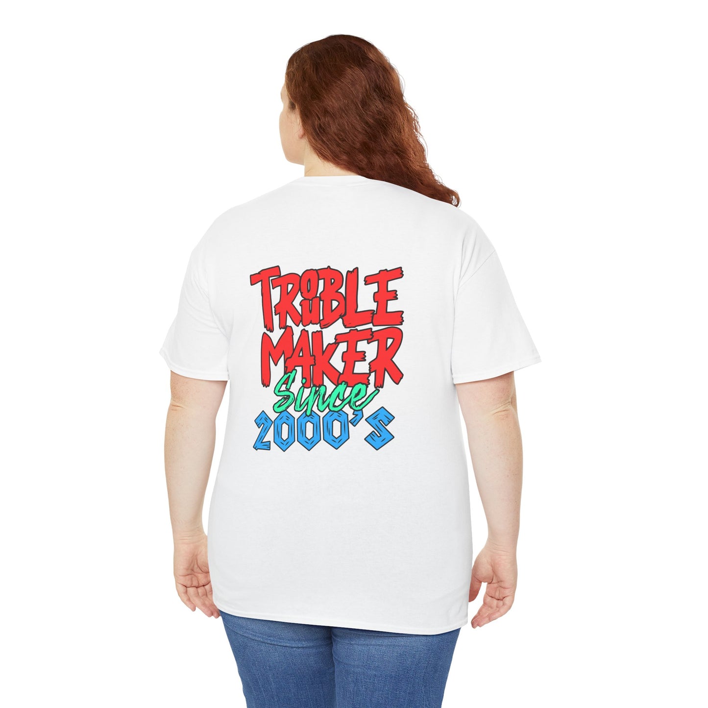 Trouble Maker Since 2000s Unisex Heavy Cotton Tee | Funny Graphic Shirt, Vintage Style Top, Gift for Rebel Friends, Casual Wear