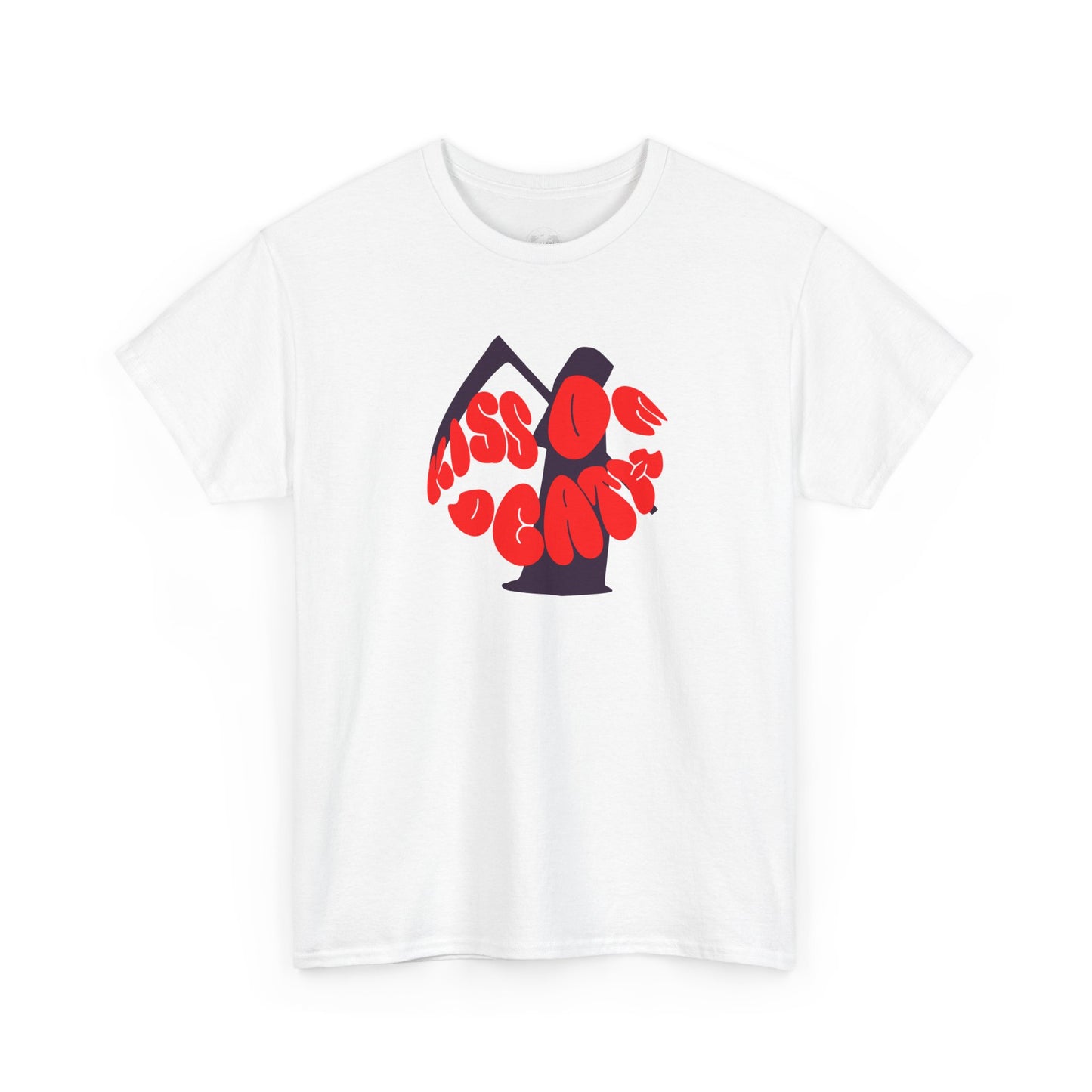 Kiss of Death Unisex Heavy Cotton Tee, Trendy Graphic T-Shirt, Casual Wear, Statement Shirt, Gothic Aesthetic, Unisex Apparel