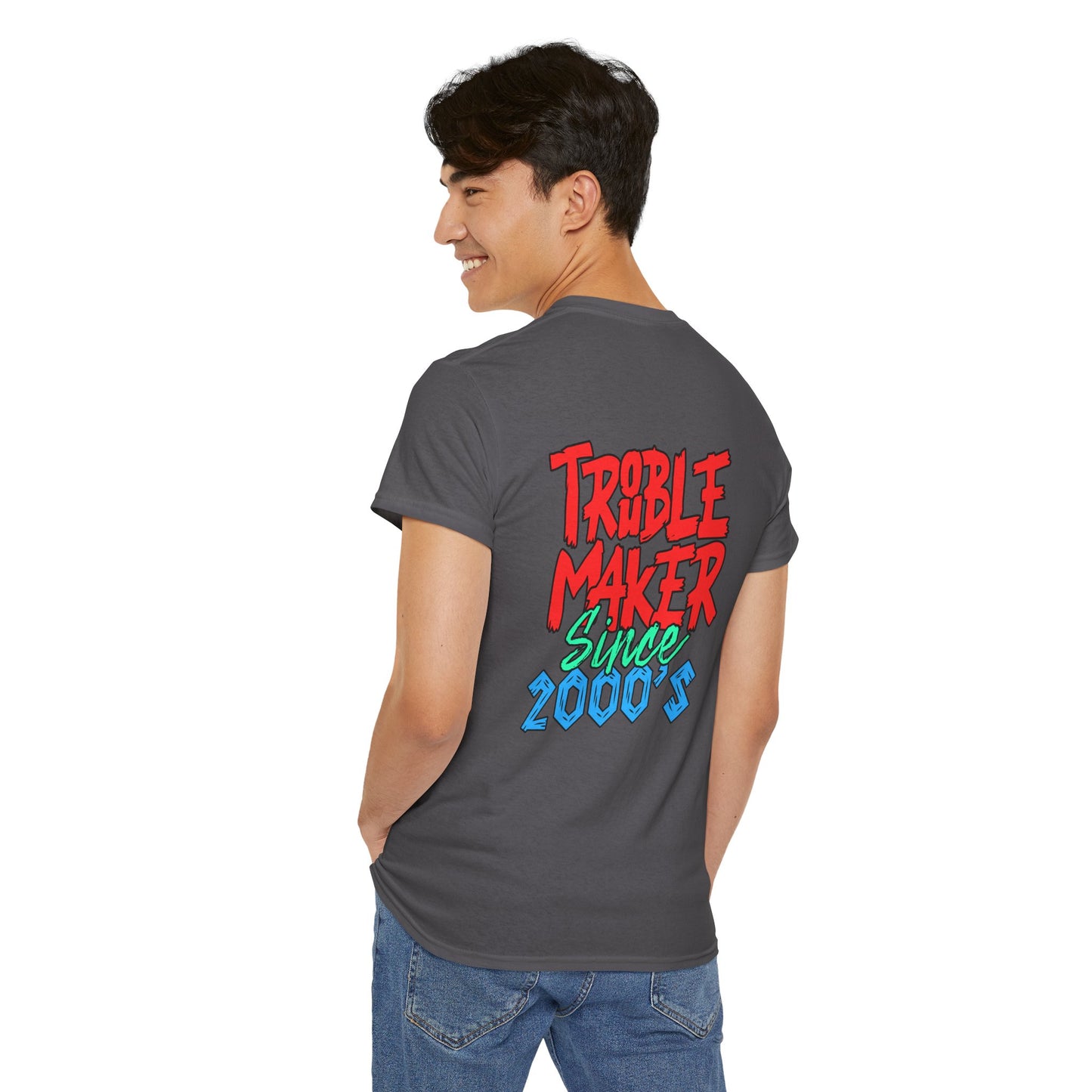 Trouble Maker Since 2000s Unisex Heavy Cotton Tee | Funny Graphic Shirt, Vintage Style Top, Gift for Rebel Friends, Casual Wear