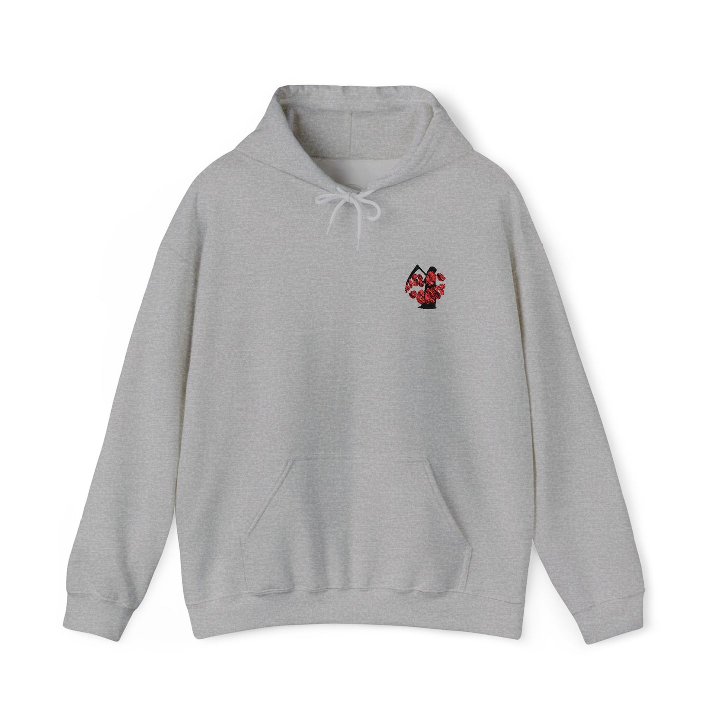 Kiss of death hoodie, cool embroidery design hoodie, adjustable drawstring hood, kangaroo pouch pocket