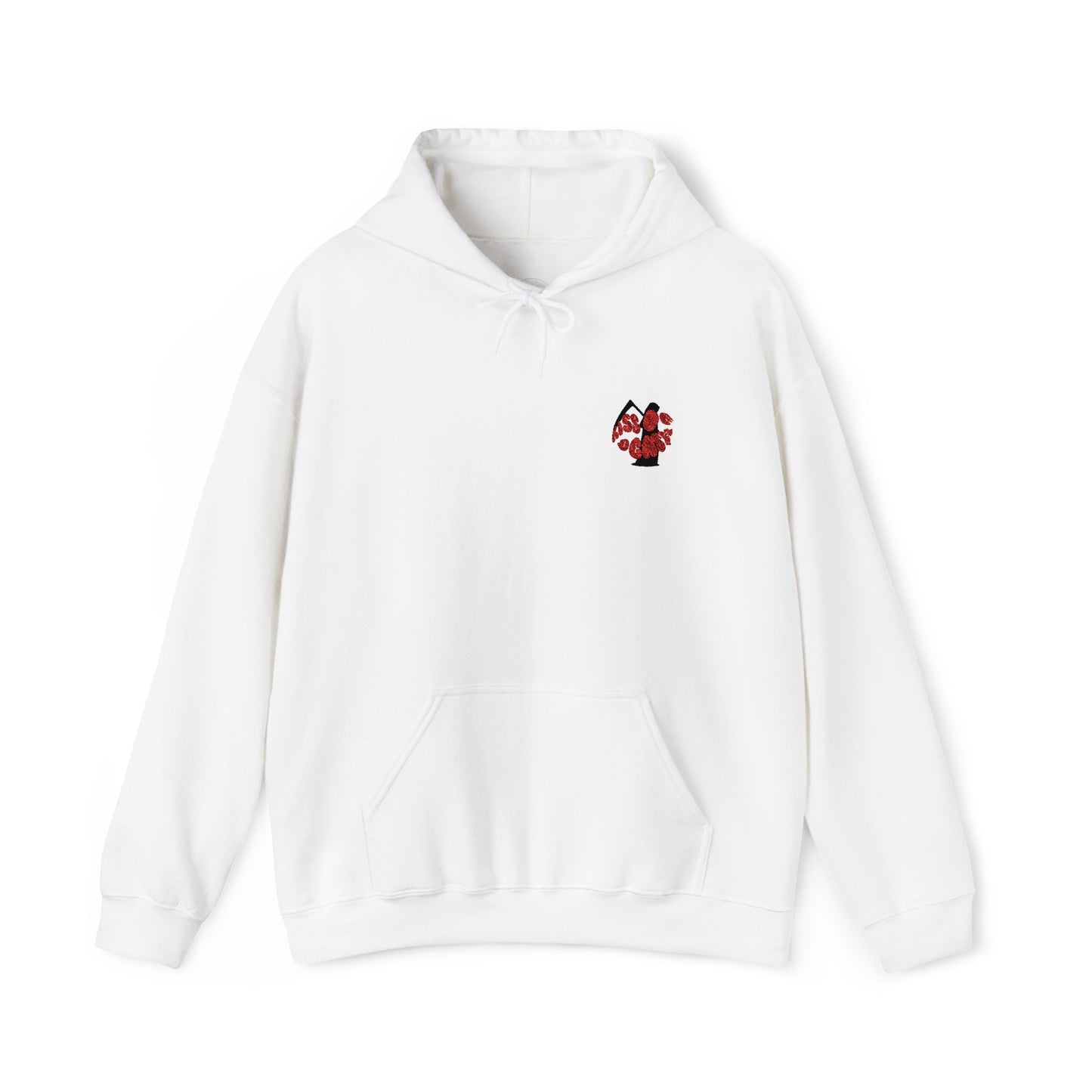Kiss of death hoodie, cool embroidery design hoodie, adjustable drawstring hood, kangaroo pouch pocket