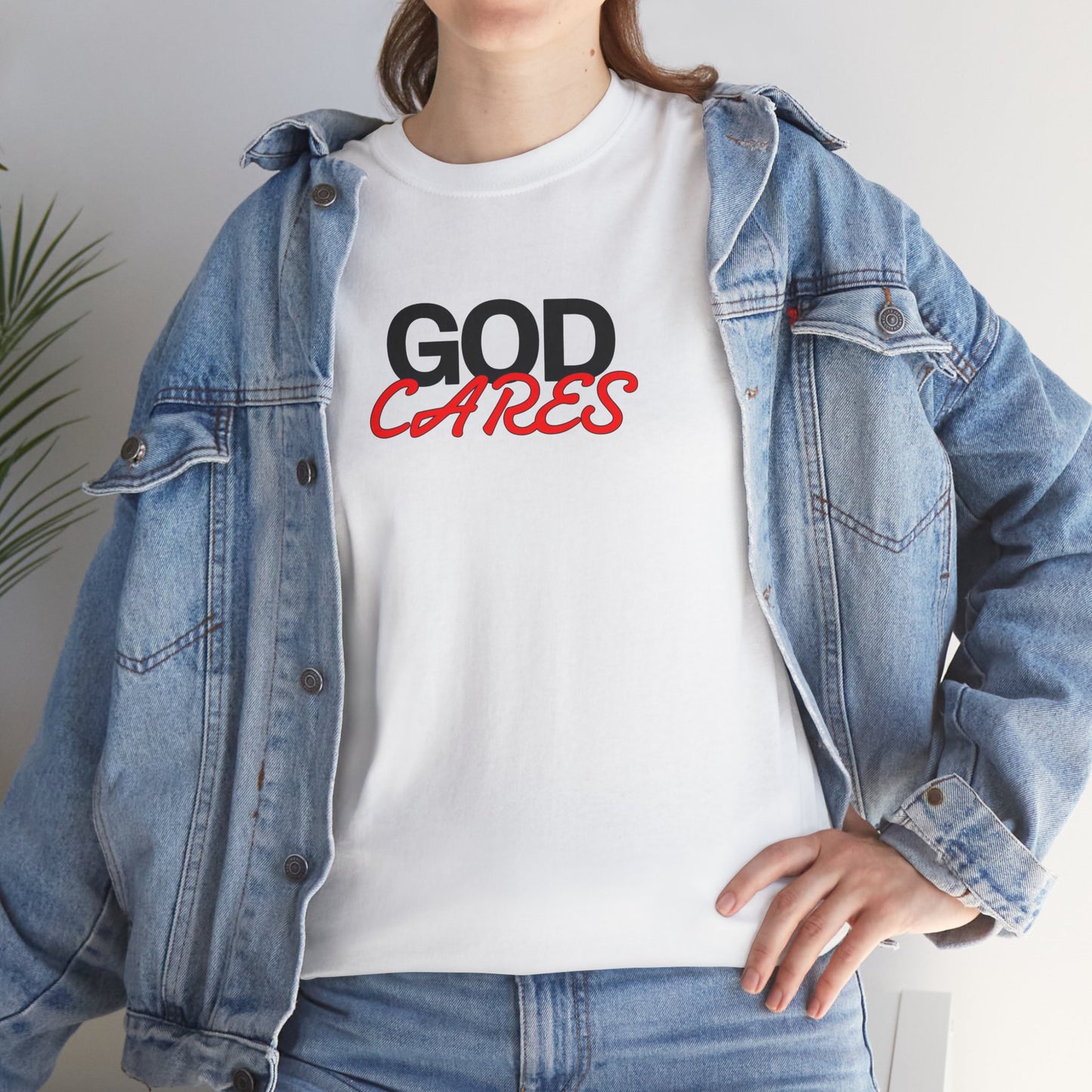 God Cares shirt Unisex Heavy Cotton Tee, Faith Shirt, Christian Apparel, Gift for Believers, Positive Message Tee