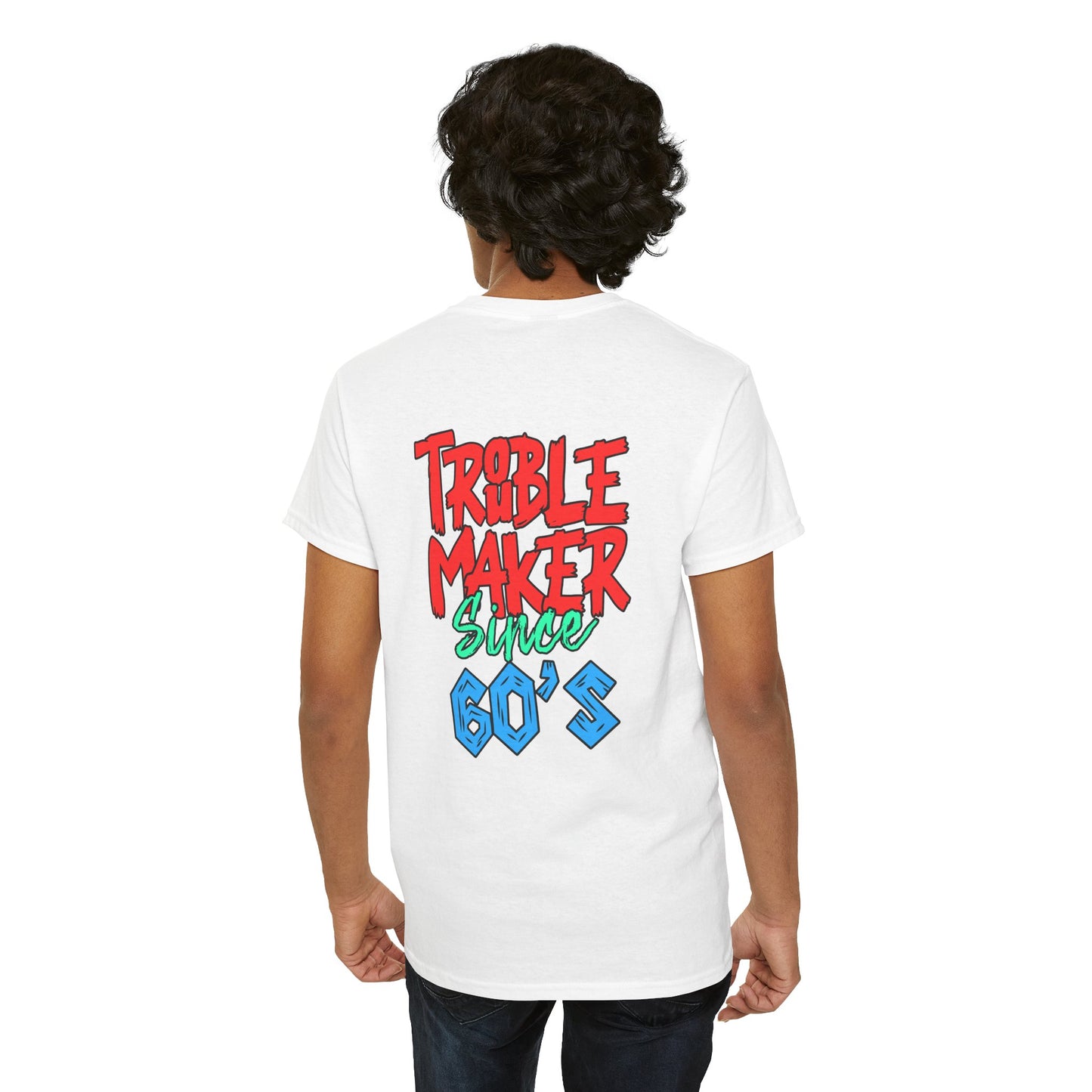 Trouble Maker Since 60s Unisex Heavy Cotton Tee | Funny Graphic Shirt, Vintage Style Top, Gift for Rebel Friends, Casual Wear