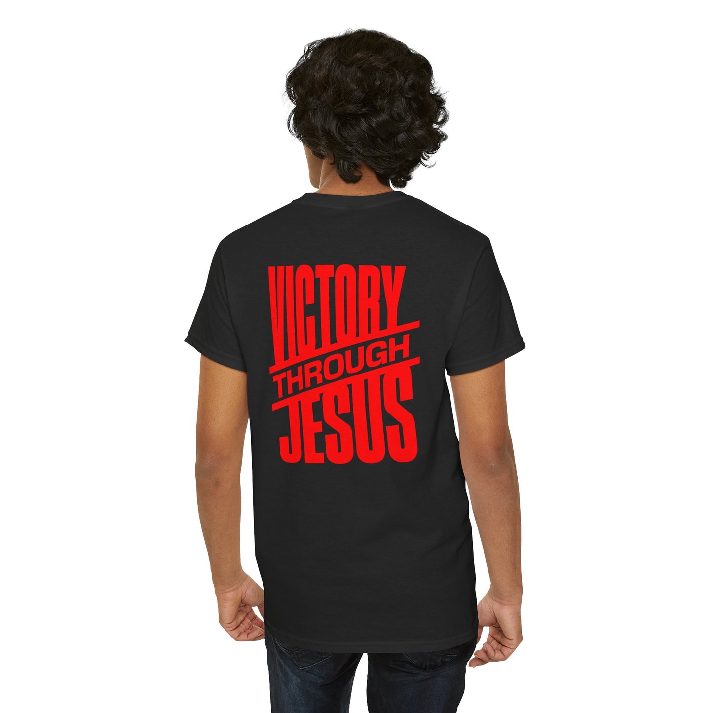 Victory Through Jesus Unisex Heavy Cotton Tee, Inspirational Christian Shirt, Faith-Based Apparel, Unisex T-Shirt, Religious Gift