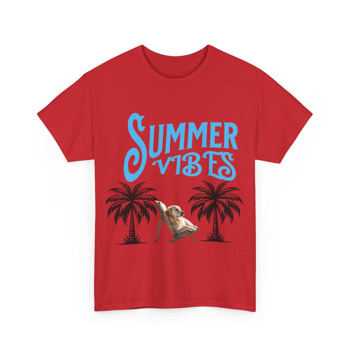 Dog lovers shirt Summer Vibes Unisex Heavy Cotton Tee, Relaxed Fit T-Shirt, Vacation Wear, Gift for Him/Her, Casual Summer Top