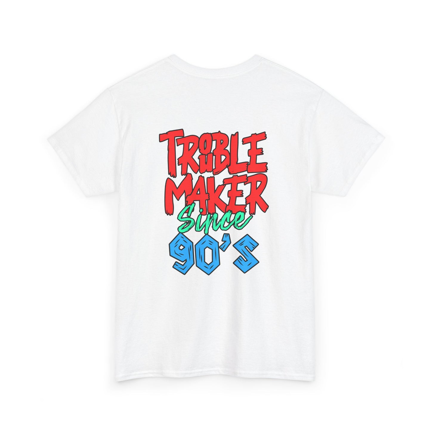 Trouble Maker Since 90s Unisex Heavy Cotton Tee | Funny Graphic Shirt, Vintage Style Top, Gift for Rebel Friends, Casual Wear