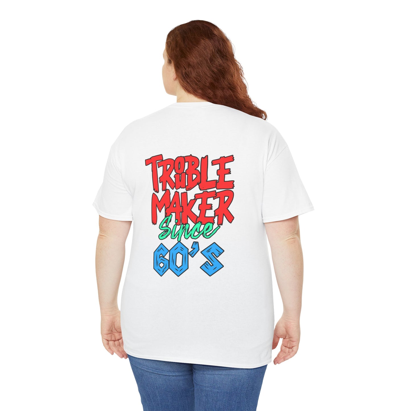 Trouble Maker Since 60s Unisex Heavy Cotton Tee | Funny Graphic Shirt, Vintage Style Top, Gift for Rebel Friends, Casual Wear
