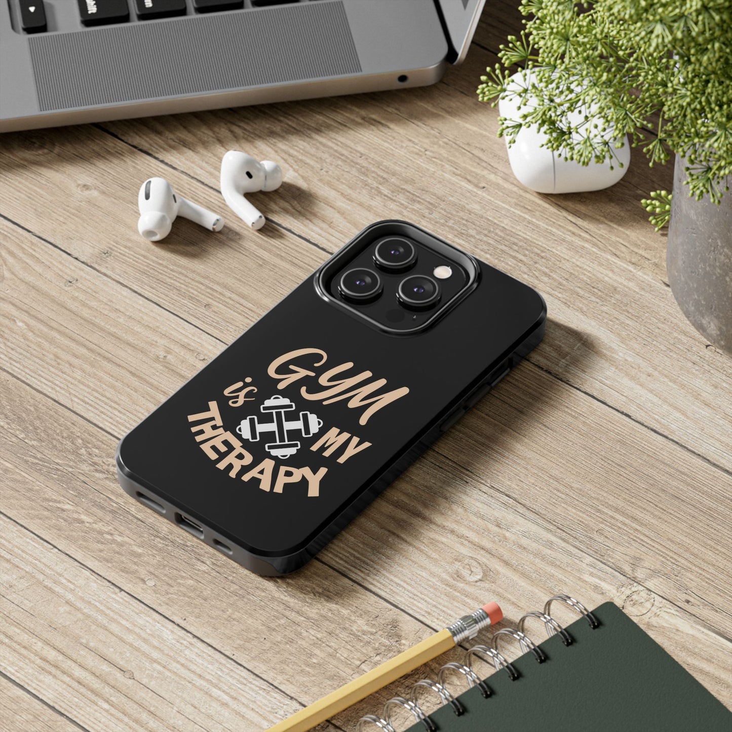 Gym Is My Therapy iPhone Phone Case | Fitness Dumbbell Workout Motivational iphone compatibie
