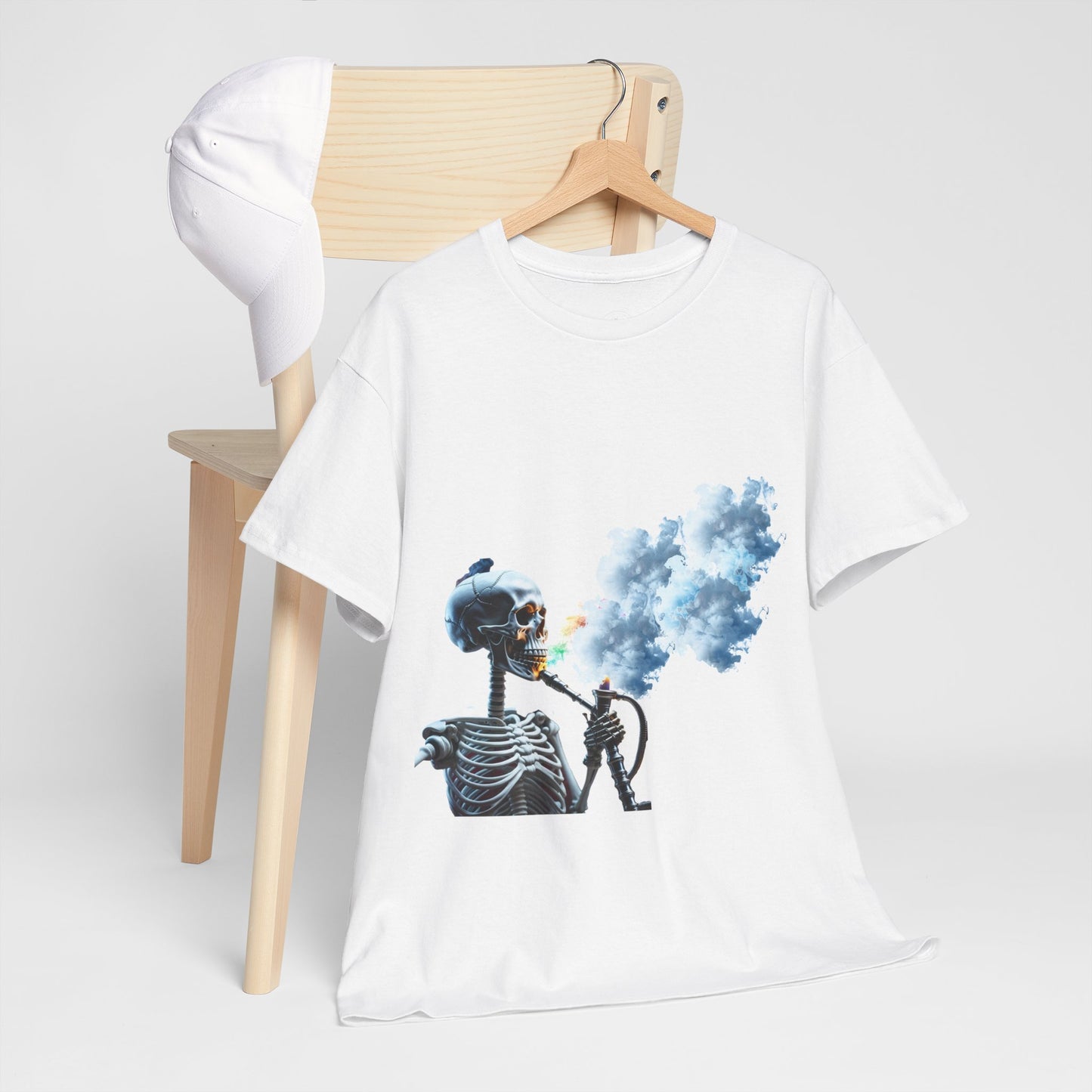 Skeleton smoking T-shirt, Chill Vibes Skeleton Tee Relaxed Graphic T-Shirt, Cool Summer Wear, Gift for Music Lovers, Casual Streetwear