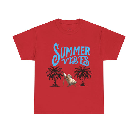 Dog lovers shirt Summer Vibes Unisex Heavy Cotton Tee, Relaxed Fit T-Shirt, Vacation Wear, Gift for Him/Her, Casual Summer Top