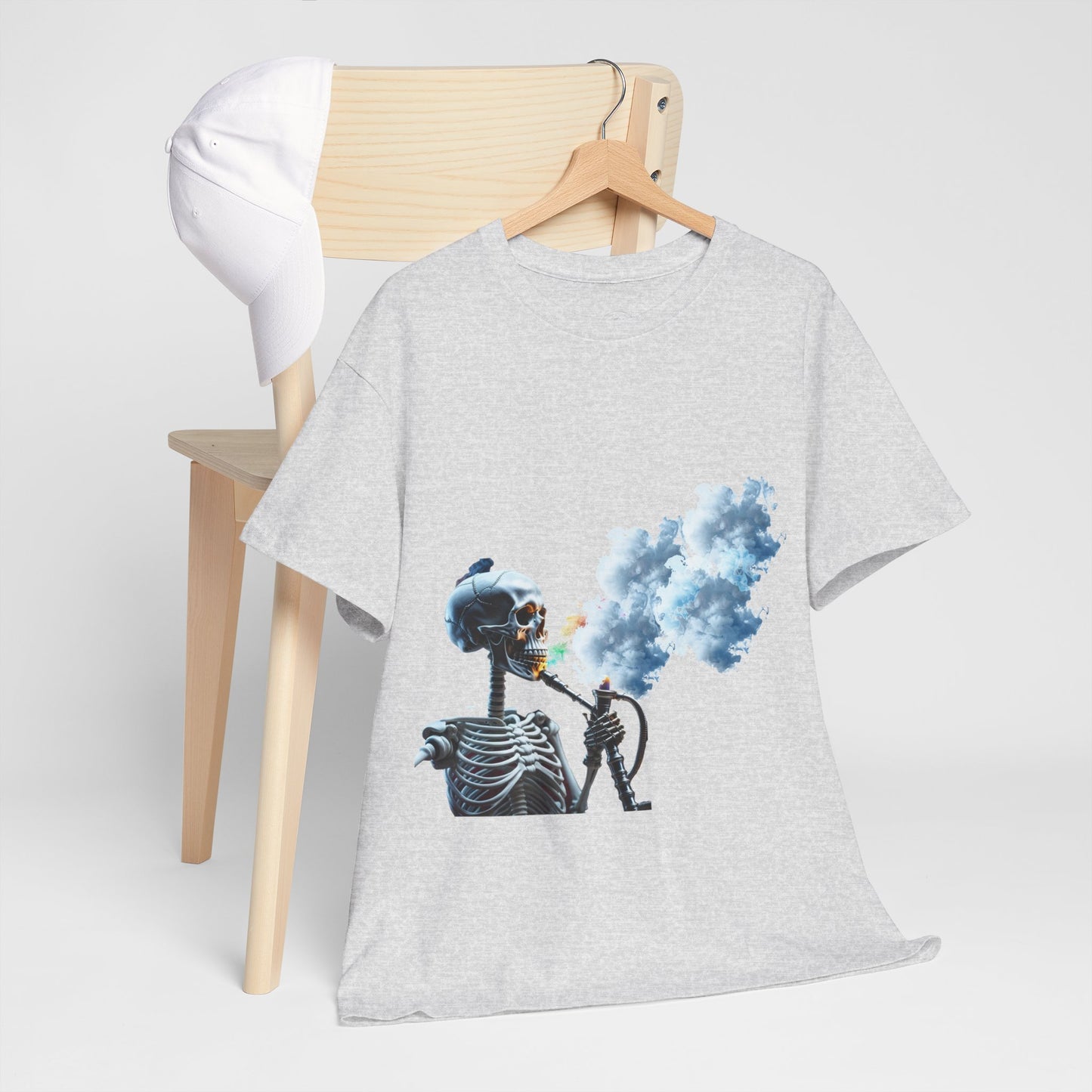 Skeleton smoking T-shirt, Chill Vibes Skeleton Tee Relaxed Graphic T-Shirt, Cool Summer Wear, Gift for Music Lovers, Casual Streetwear