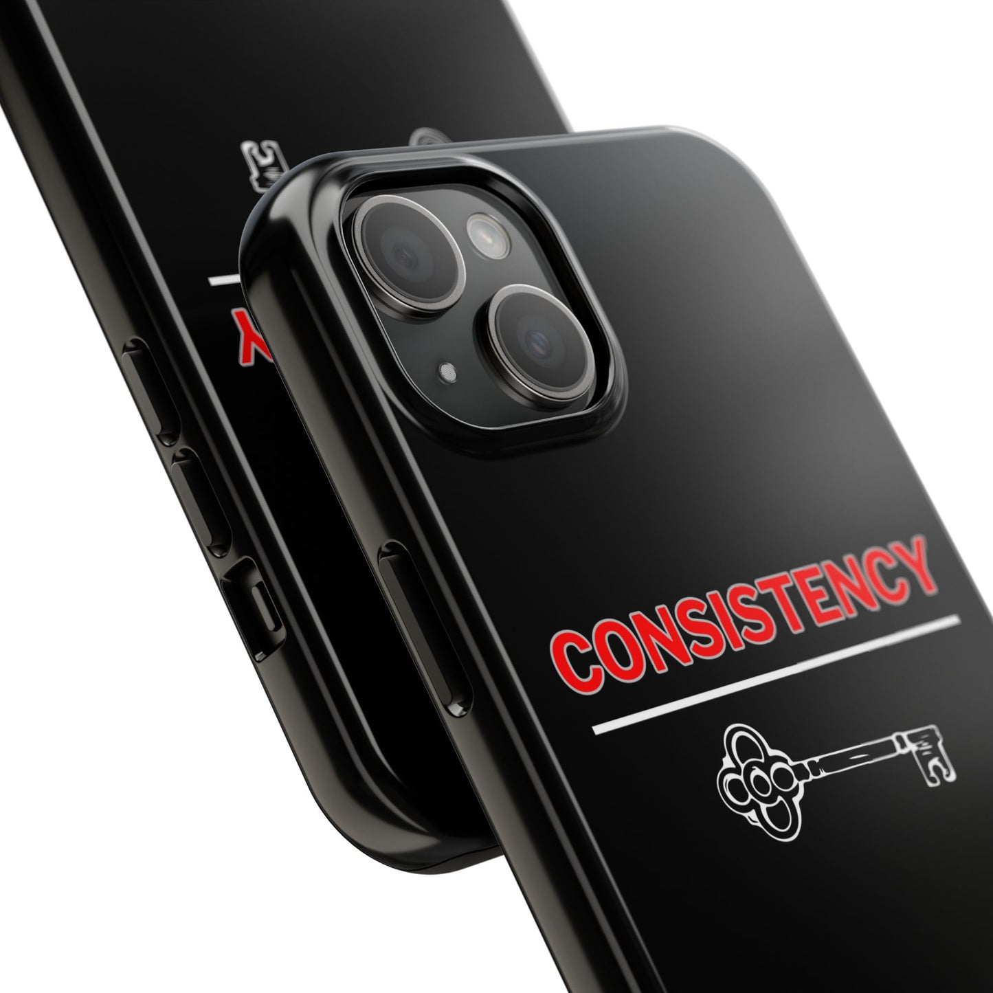 Consistency Key iPhone 14, 15, 16 and 17 Compatible Black Phone Case | Motivational Quote Tough Phone Case
