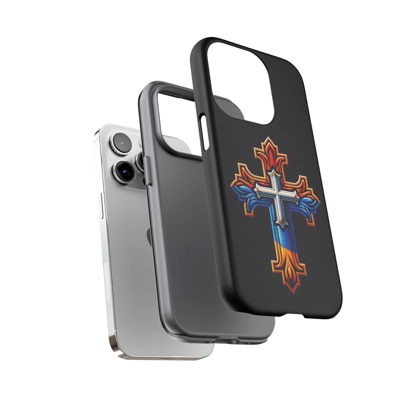 iPhone 16 iPhone 16 Pro iPhone 16 Pro Max iPhone 15 iPhone 15 Pro iPhone 15 Pro Max Armenian Cross phone case black, Christian phone case