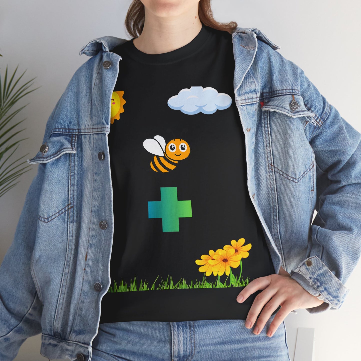 Cute be positive t-shirt. bee plus t-shirt