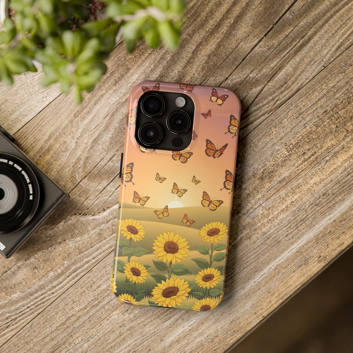 Sunflower Field Butterflies iphone compatible Phone Case | Tough Phone Case