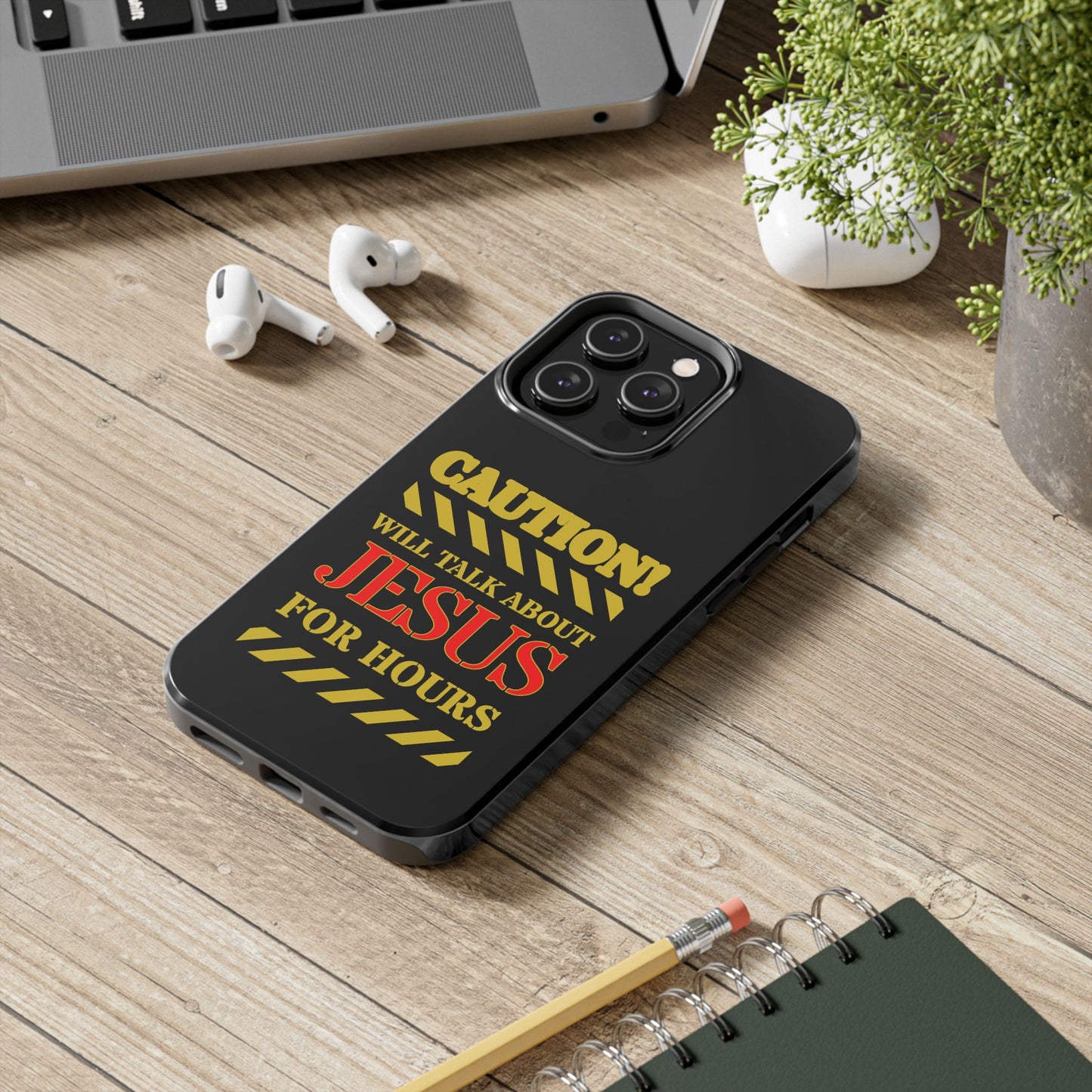 Caution Will Talk About Jesus for Hours iPhone compatible black Phone Case | Christian Phone Case