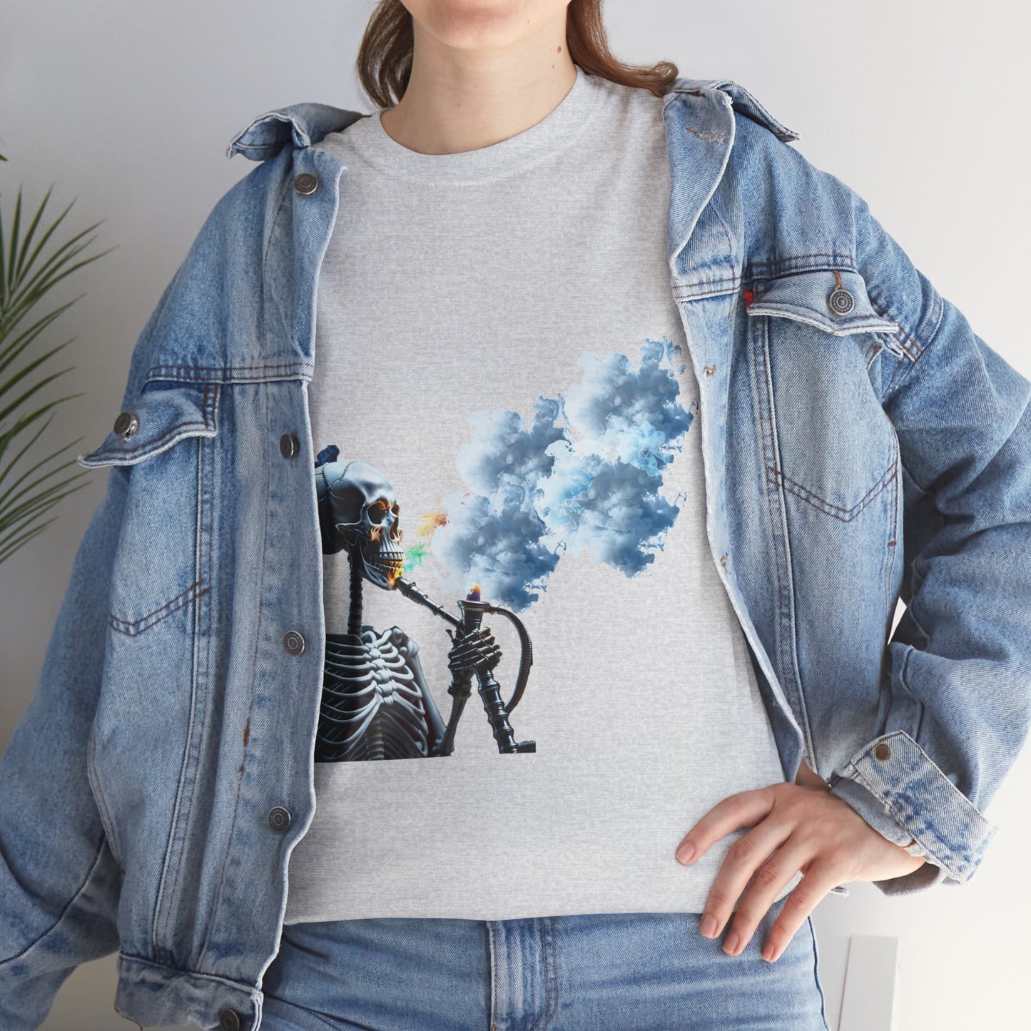 Skeleton smoking T-shirt, Chill Vibes Skeleton Tee Relaxed Graphic T-Shirt, Cool Summer Wear, Gift for Music Lovers, Casual Streetwear