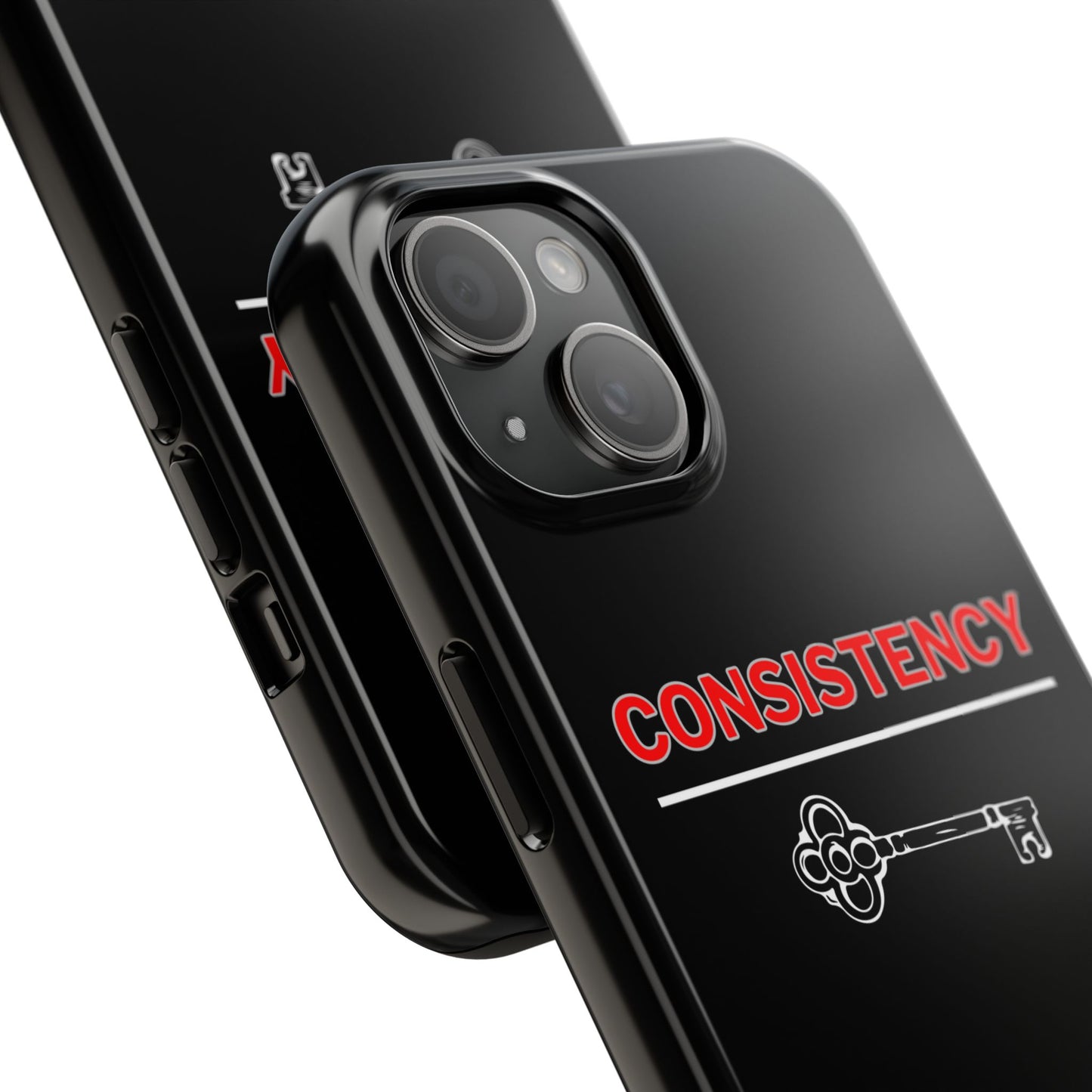 Consistency Key iPhone 14, 15, 16 and 17 Compatible Black Phone Case | Motivational Quote Tough Phone Case