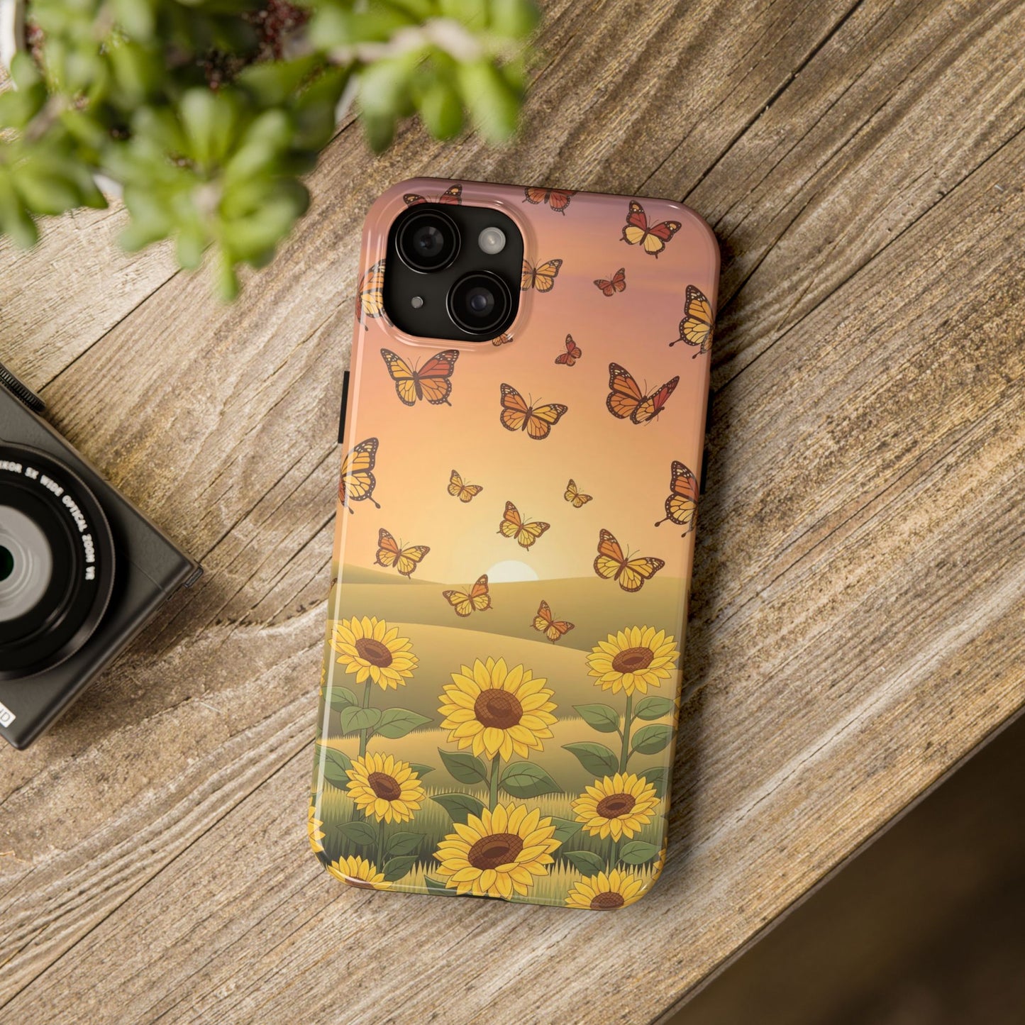 Sunflower Field Butterflies iphone compatible Phone Case | Tough Phone Case