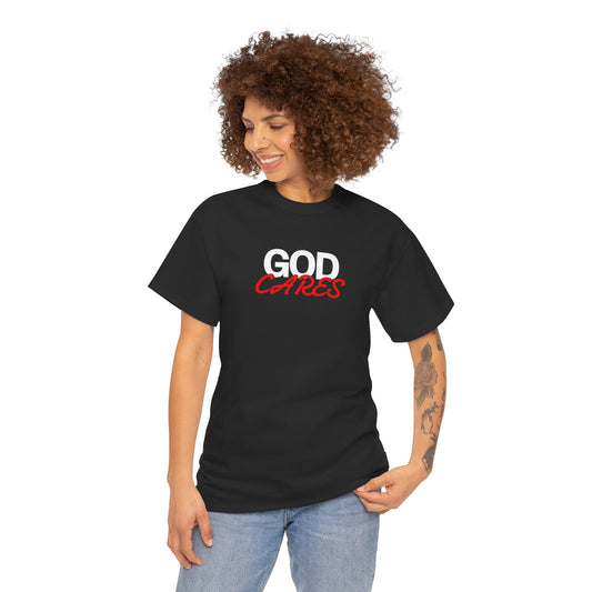 God Cares shirt Unisex Heavy Cotton Tee, Faith Shirt, Christian Apparel, Gift for Believers, Positive Message Tee