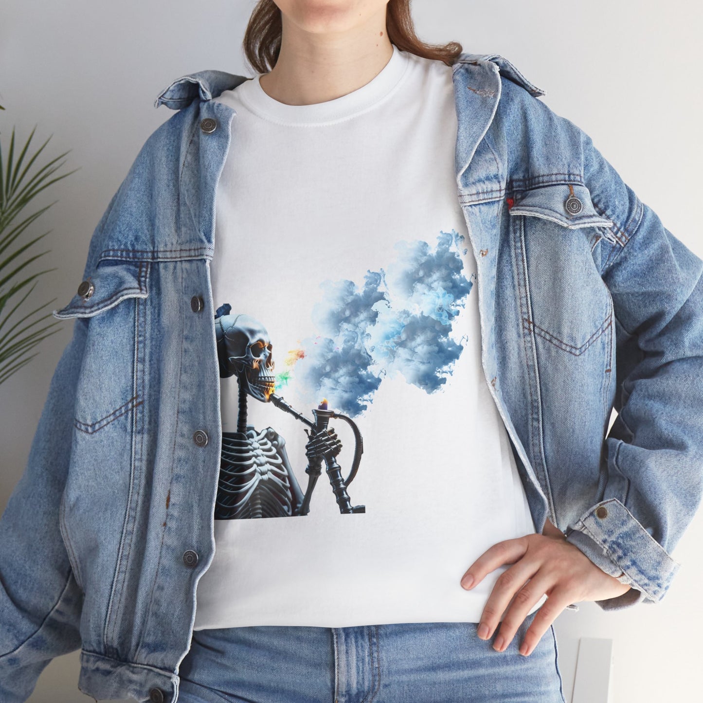 Skeleton smoking T-shirt, Chill Vibes Skeleton Tee Relaxed Graphic T-Shirt, Cool Summer Wear, Gift for Music Lovers, Casual Streetwear