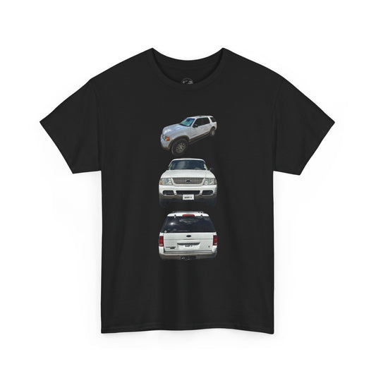White Ford SUV Trio T-Shirt – Front, Side & Rear View Car Tee for Auto Enthusiasts