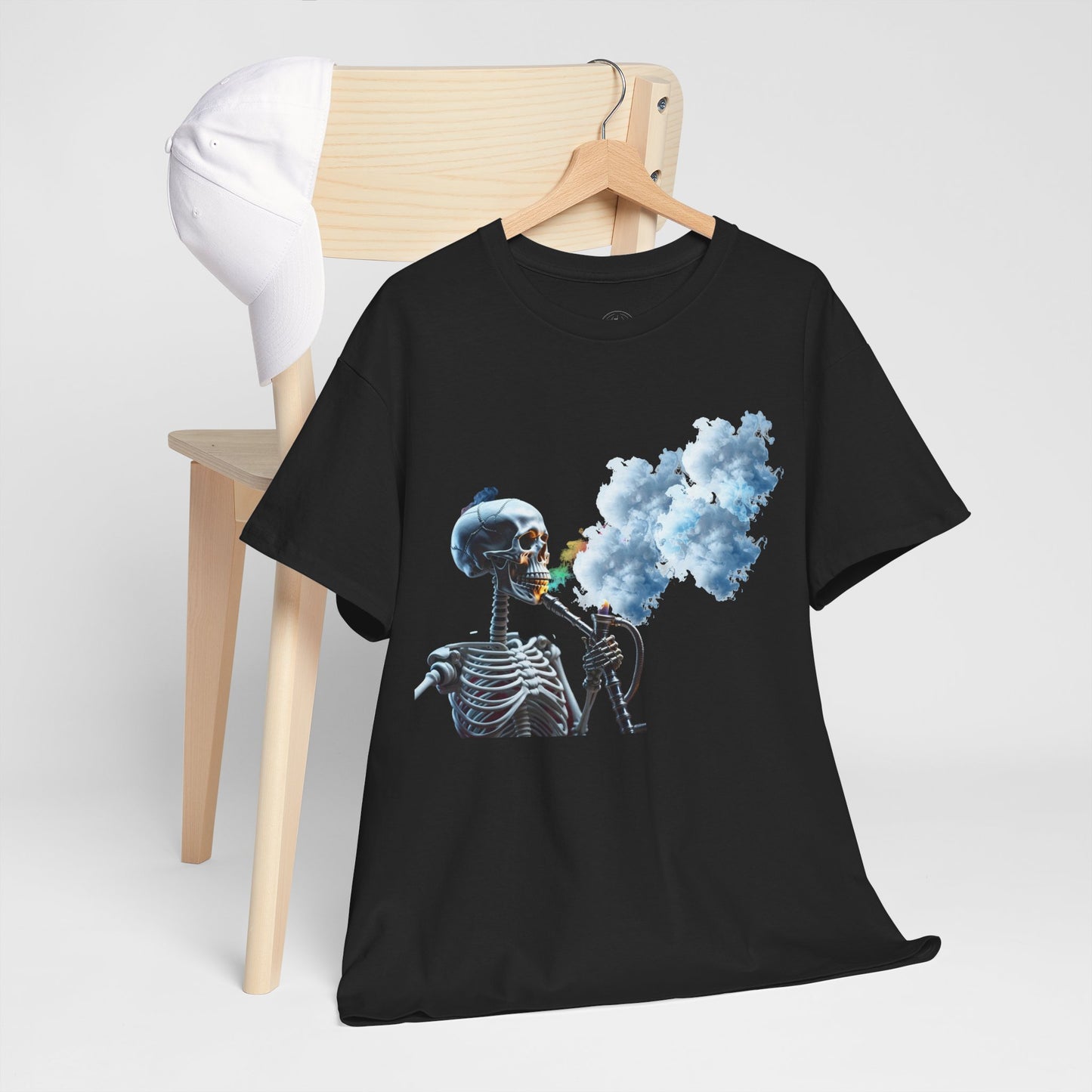 Skeleton smoking T-shirt, Chill Vibes Skeleton Tee Relaxed Graphic T-Shirt, Cool Summer Wear, Gift for Music Lovers, Casual Streetwear