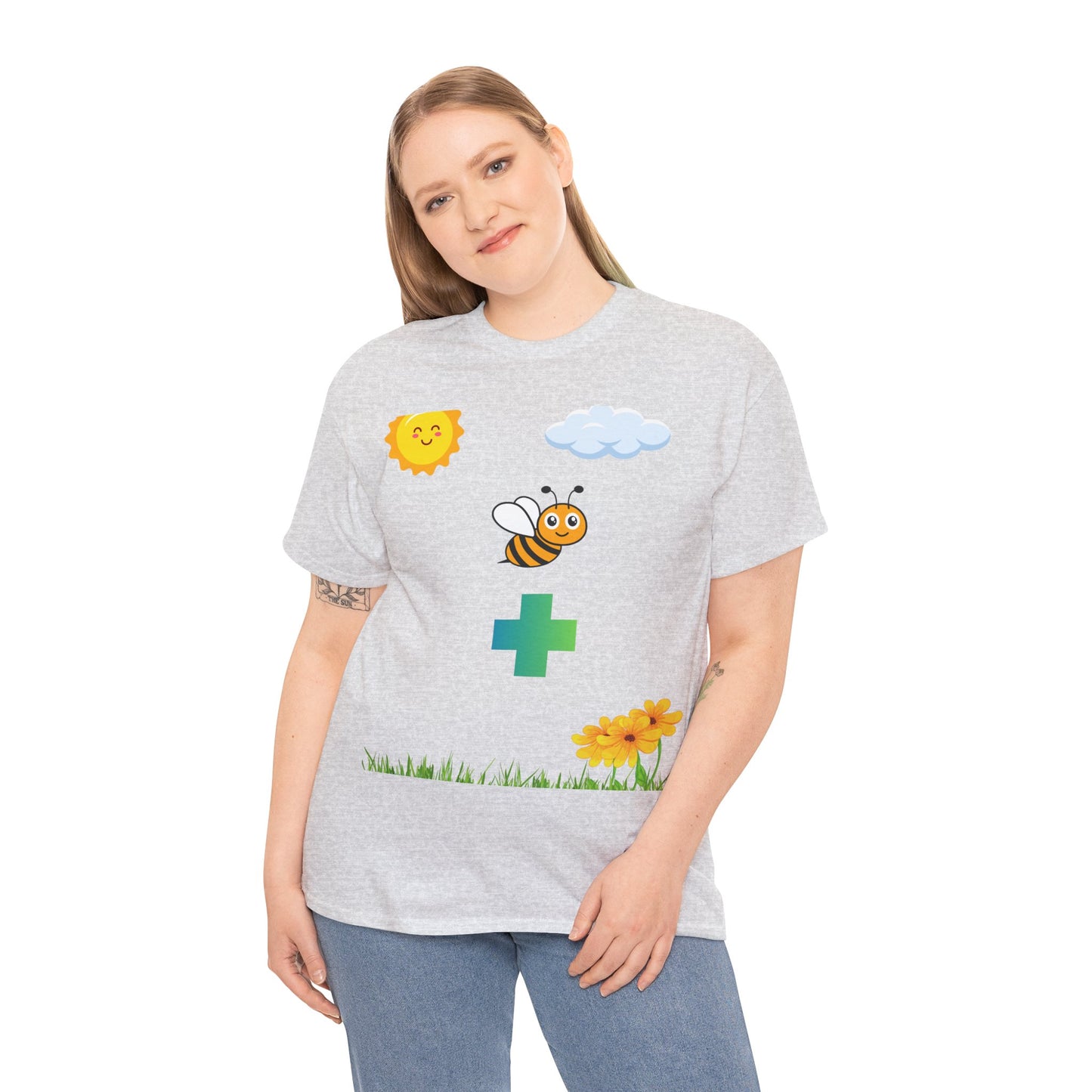 Cute be positive t-shirt. bee plus t-shirt