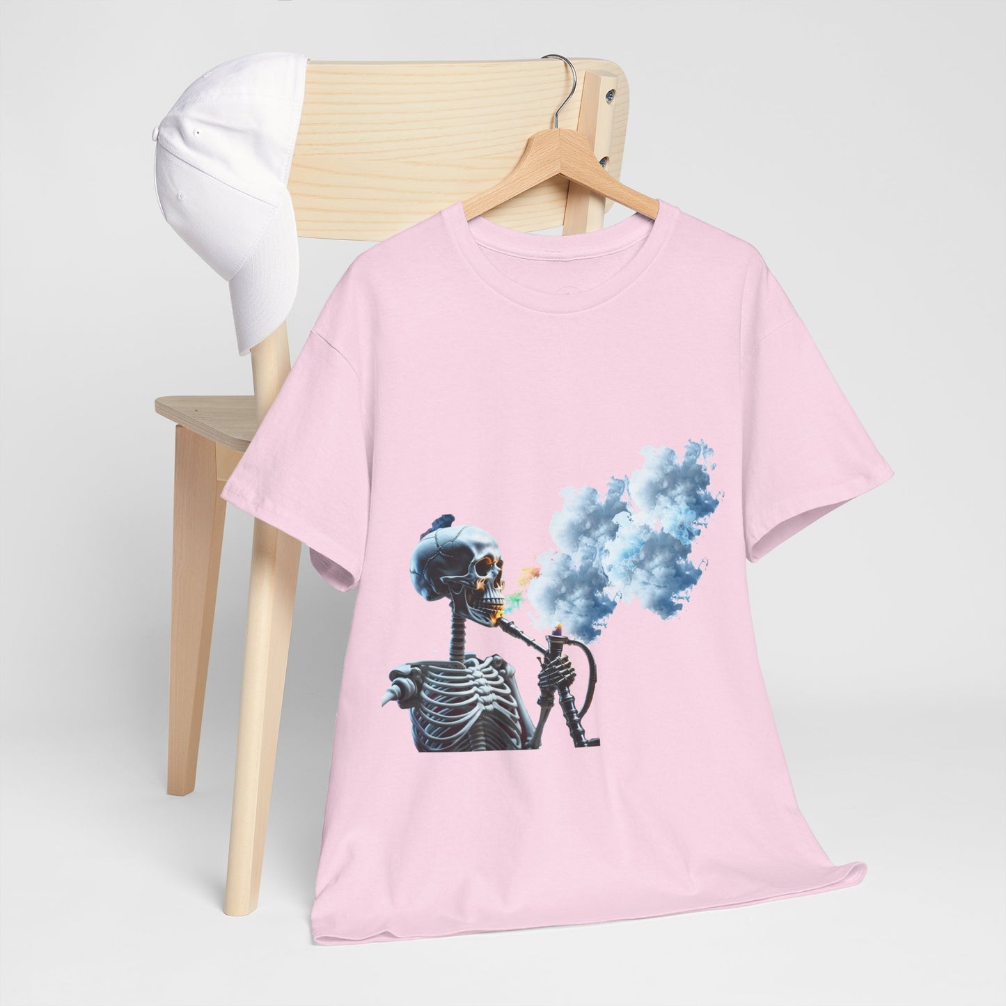 Skeleton smoking T-shirt, Chill Vibes Skeleton Tee Relaxed Graphic T-Shirt, Cool Summer Wear, Gift for Music Lovers, Casual Streetwear