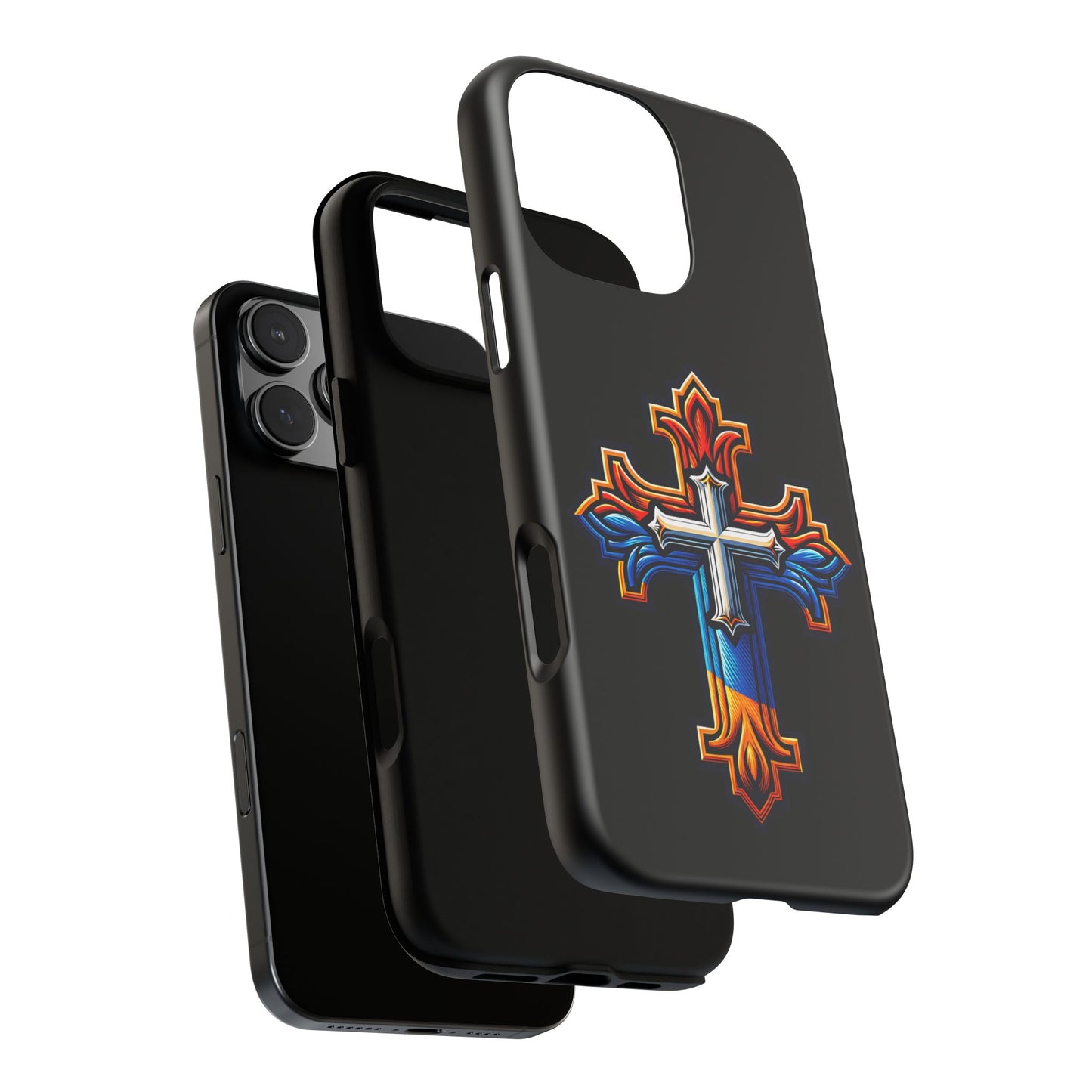 iPhone 16 iPhone 16 Pro iPhone 16 Pro Max iPhone 15 iPhone 15 Pro iPhone 15 Pro Max Armenian Cross phone case black, Christian phone case