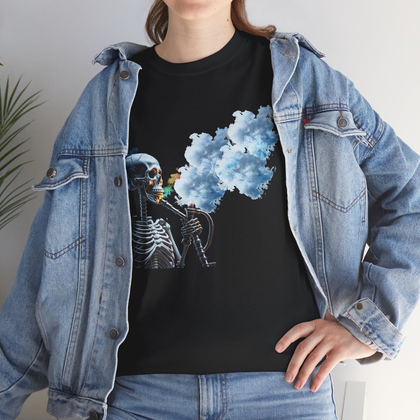 Skeleton smoking T-shirt, Chill Vibes Skeleton Tee Relaxed Graphic T-Shirt, Cool Summer Wear, Gift for Music Lovers, Casual Streetwear