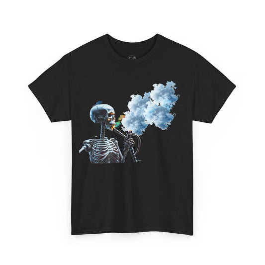Skeleton smoking T-shirt, Chill Vibes Skeleton Tee Relaxed Graphic T-Shirt, Cool Summer Wear, Gift for Music Lovers, Casual Streetwear